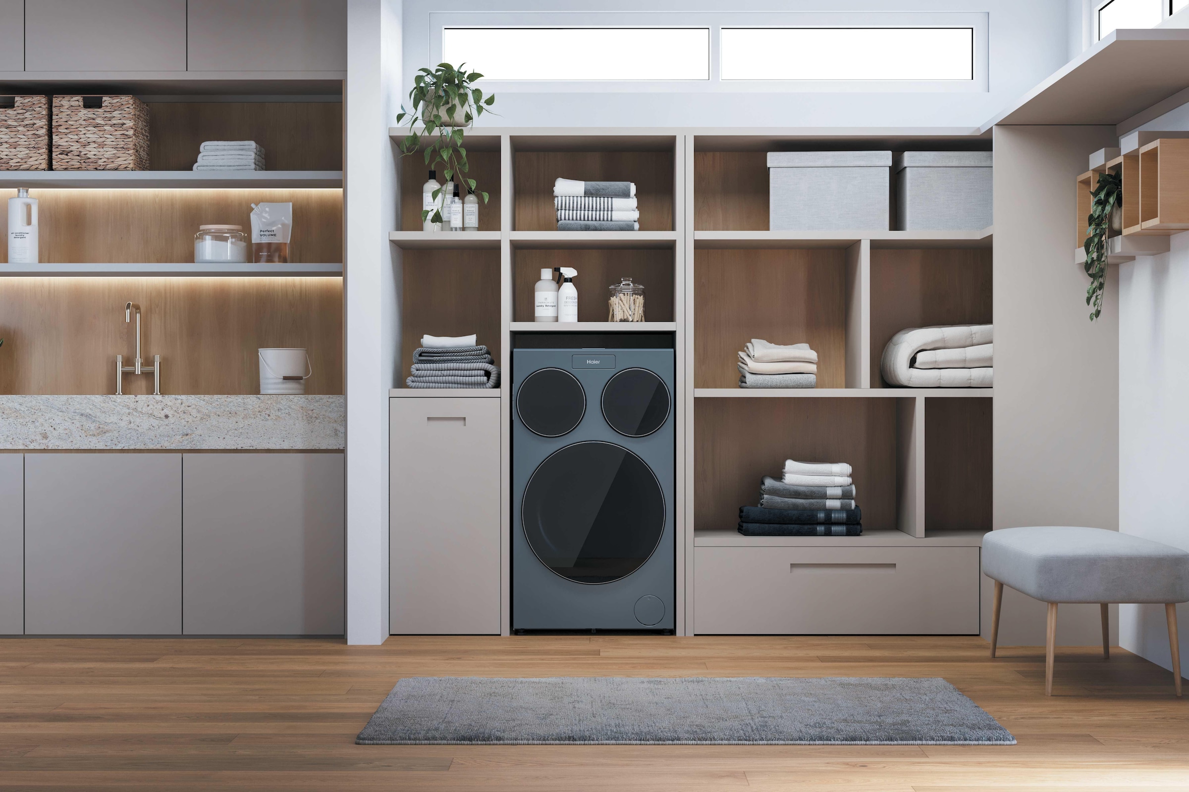 Haier Waschmaschine »HAMQD 410CBL9GN-84« 10 kg 1400 U/min 3 Trommeln (10 + 1 + 1 kg), Smart Dosing