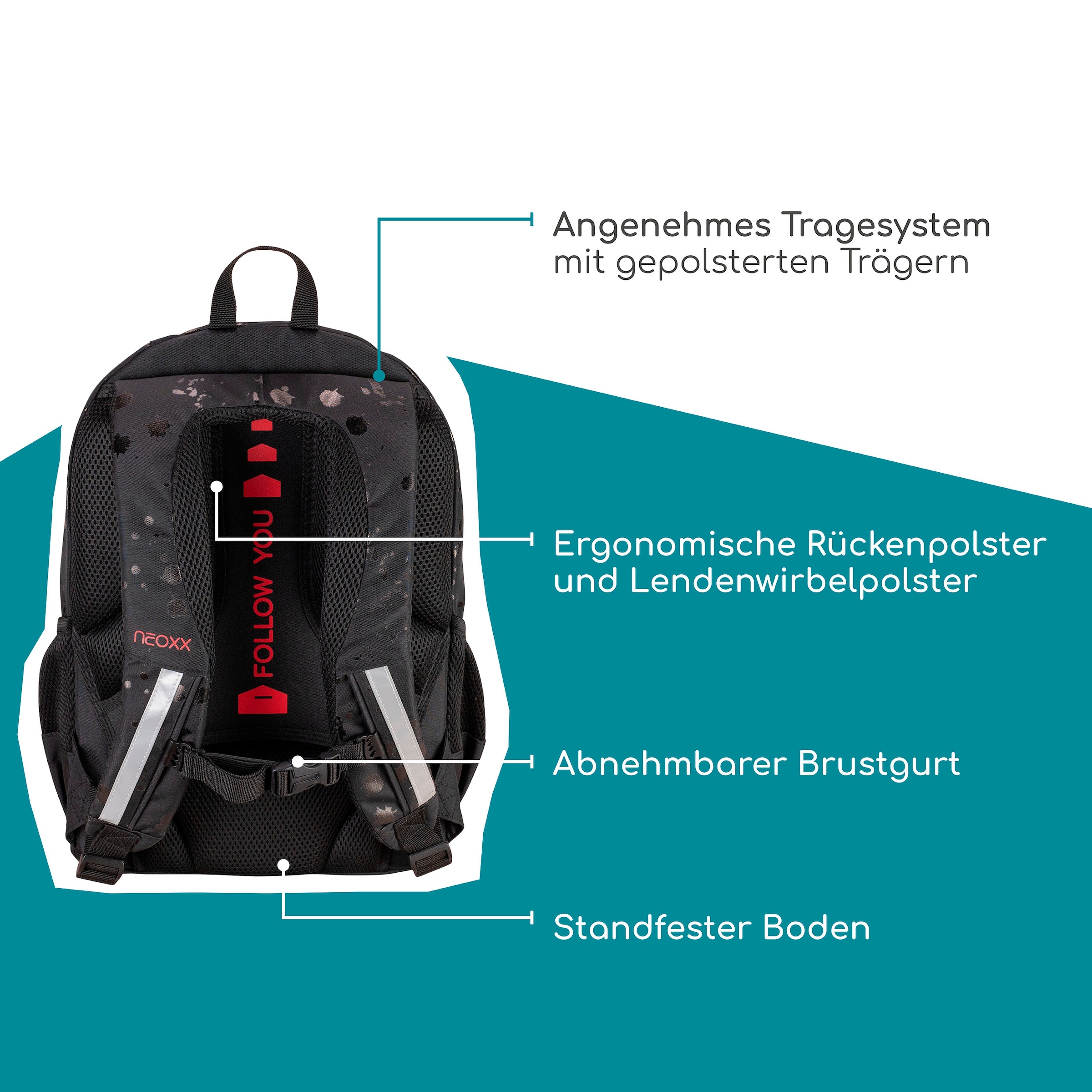 neoxx Schulrucksack »Flow, Splash Black«, teilweise aus recyceltem Material