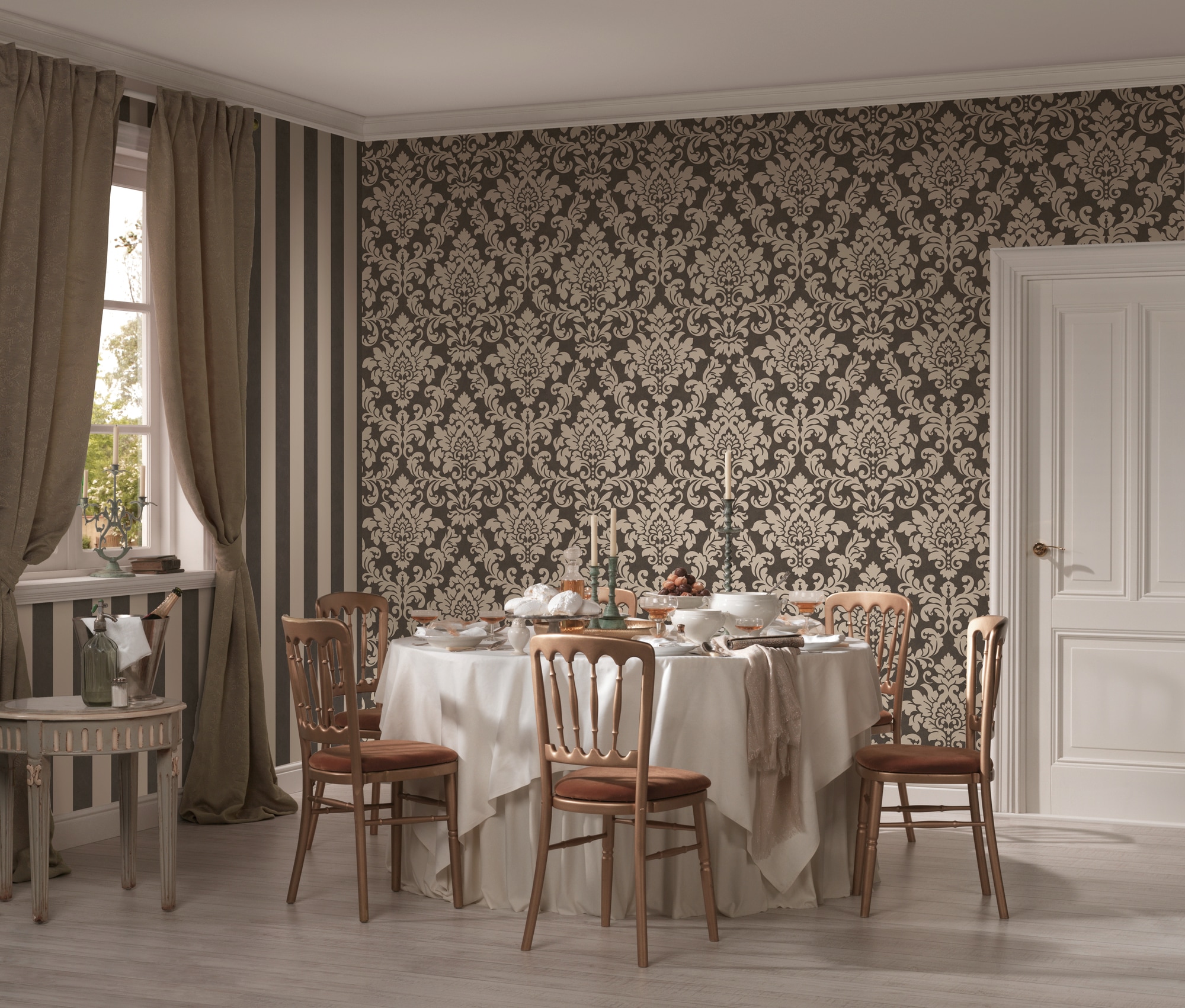 living walls Vliestapete »Trendwall mit Ornamenten barock«, Barock-ornamental-gemustert, Glitzertapete Ornament Tapete Barock Tapeten Wohnzimmer Schlafzimmer