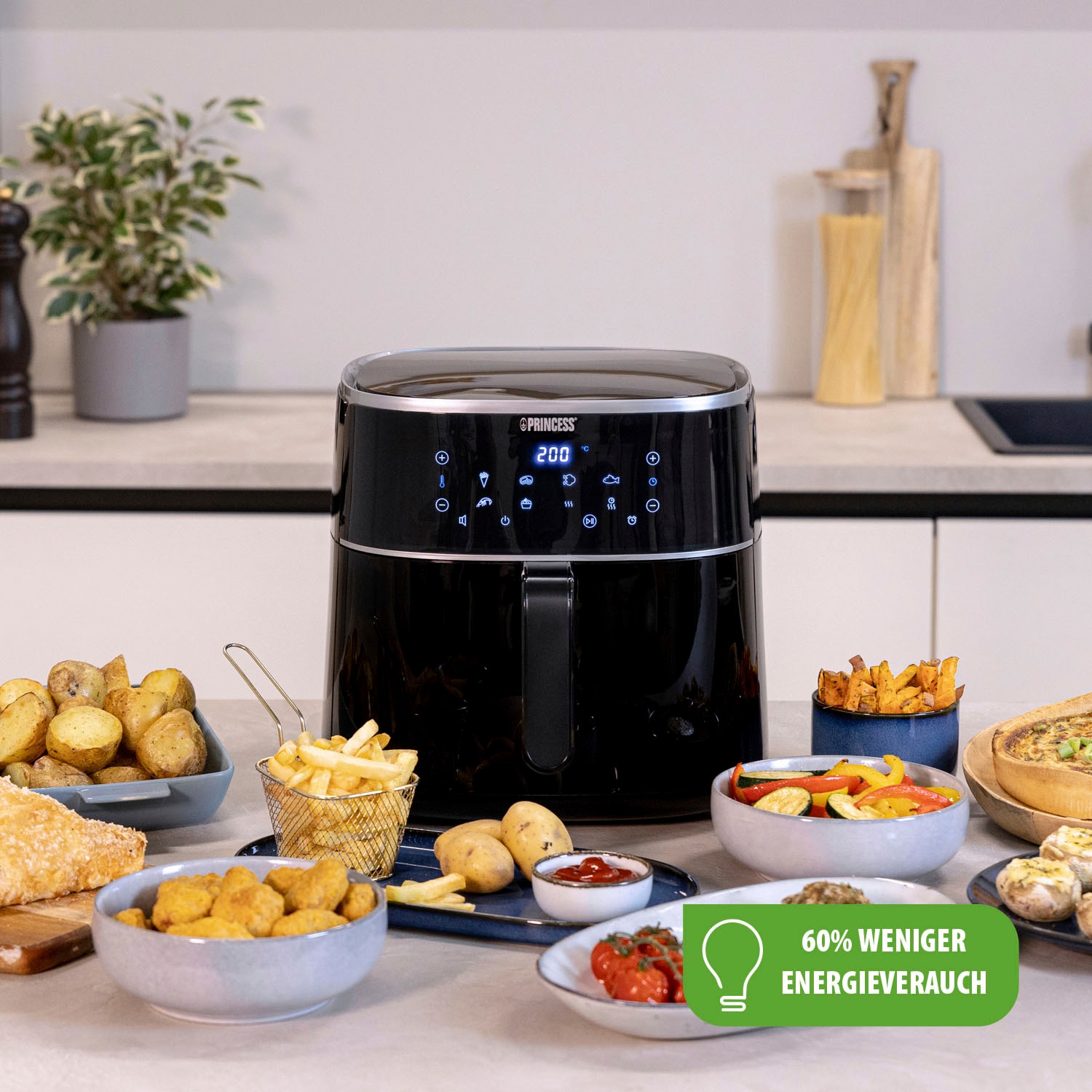 PRINCESS Heißluftfritteuse »182254 – Füllmenge des Behälters variierbar – 8 L«, 1800 W, Fassungsvermögen 8 l