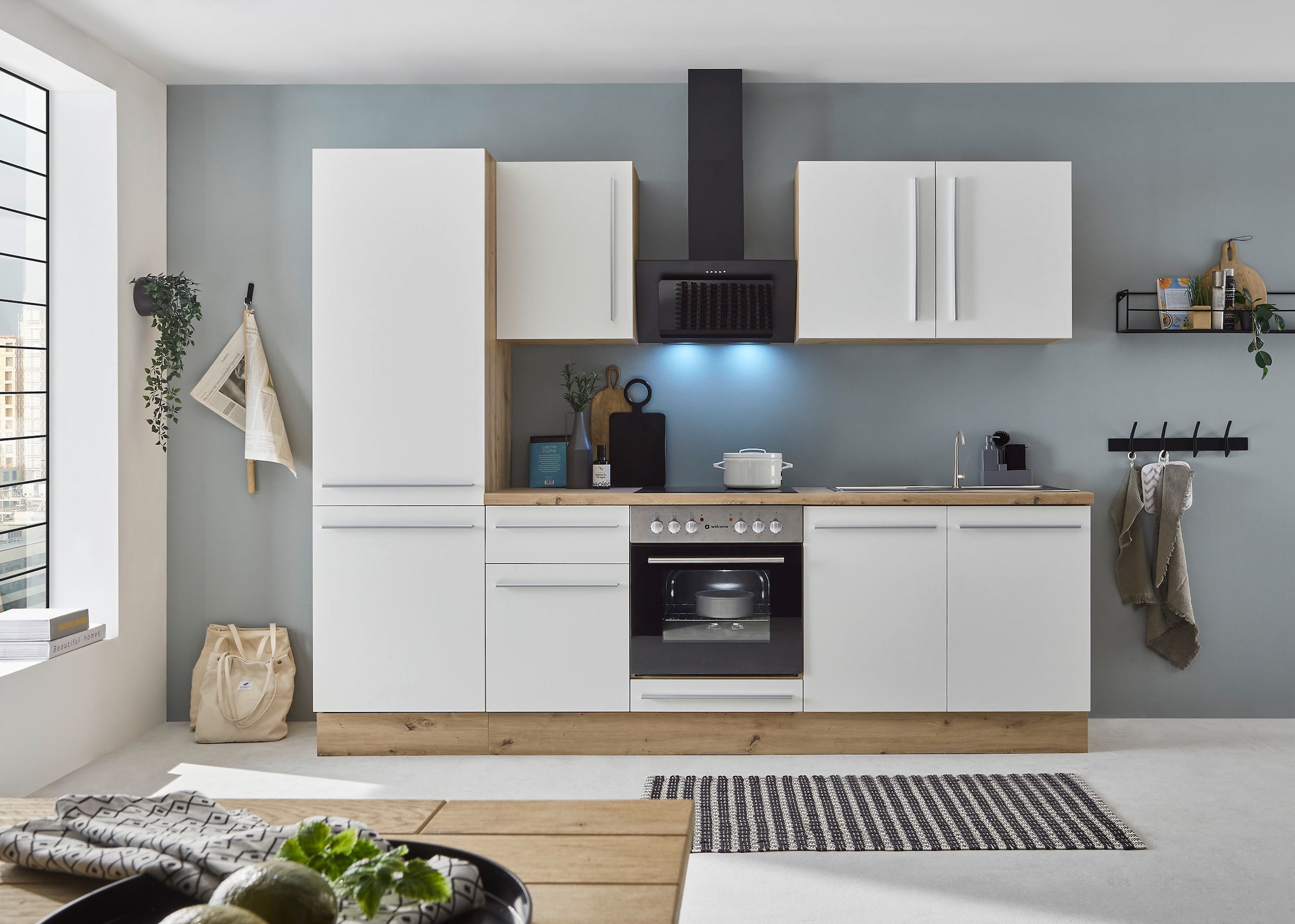 KOCHSTATION Küchenzeile »KS-Florida mit 38mm starker Arbeitsplatte«, Breite 270 cm, wahlweise mit E-Geräten, Soft-Close-Funktion