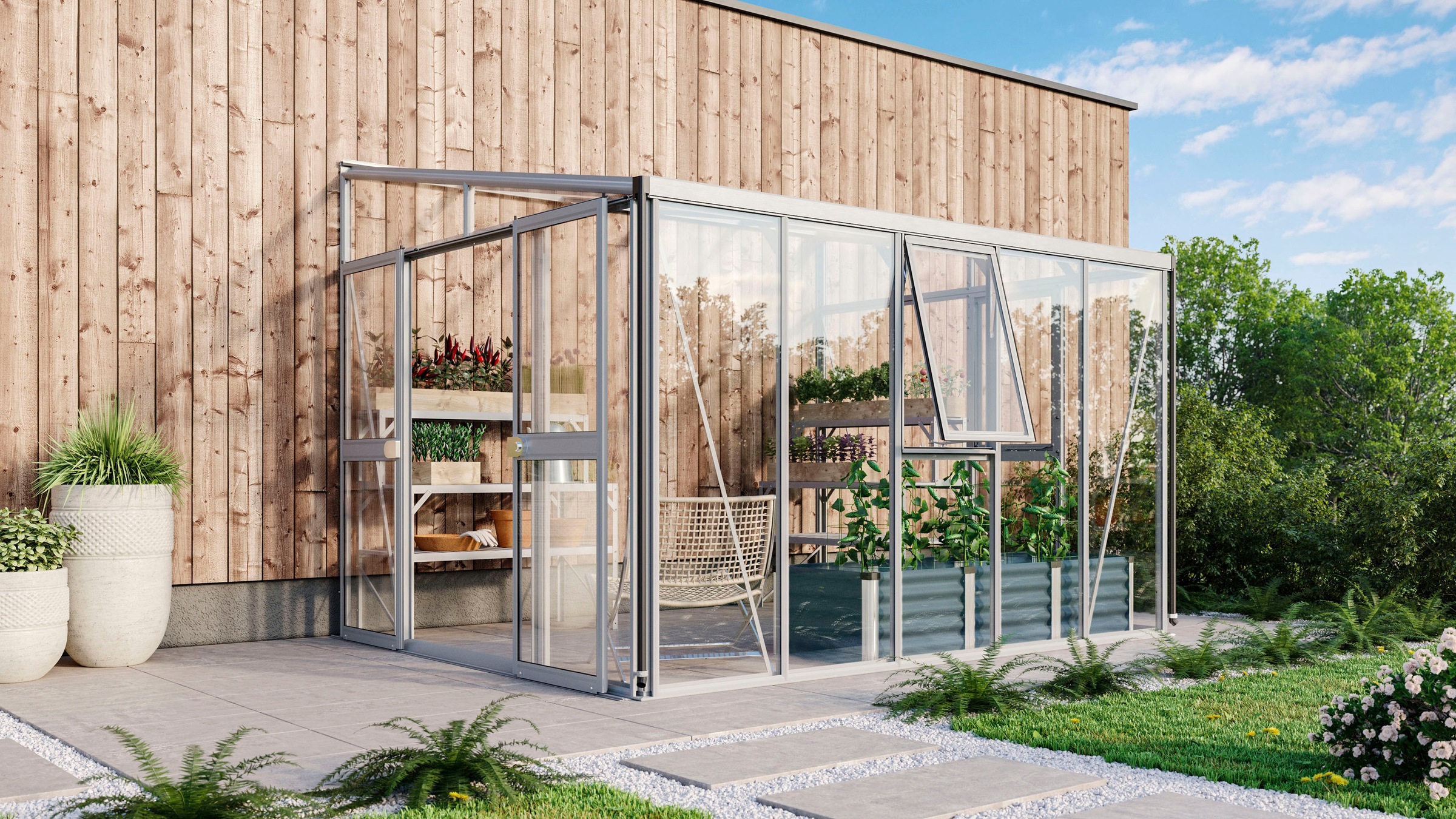 Vitavia Anlehngewächshaus »H_elena 8600« Alu-Profile, 3 mm Sicherheitsglas, Dach 10 mm Hohlkammerplatten