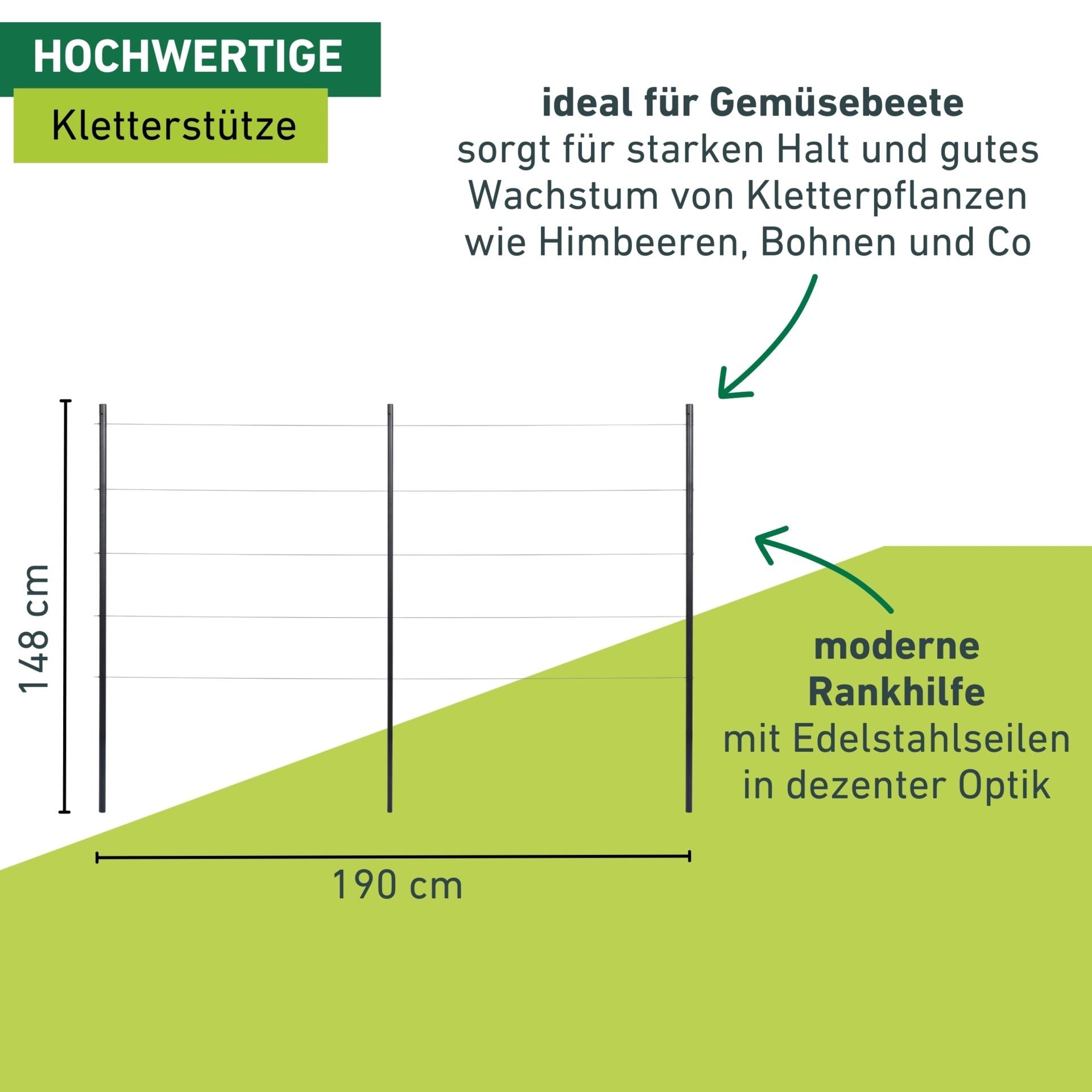 Windhager Rankhilfe »mit Edelstahlseilen für Hoch- und Gemüsebeete« Rankgitter Komplett-Set, 190 x 148 cm, Metall
