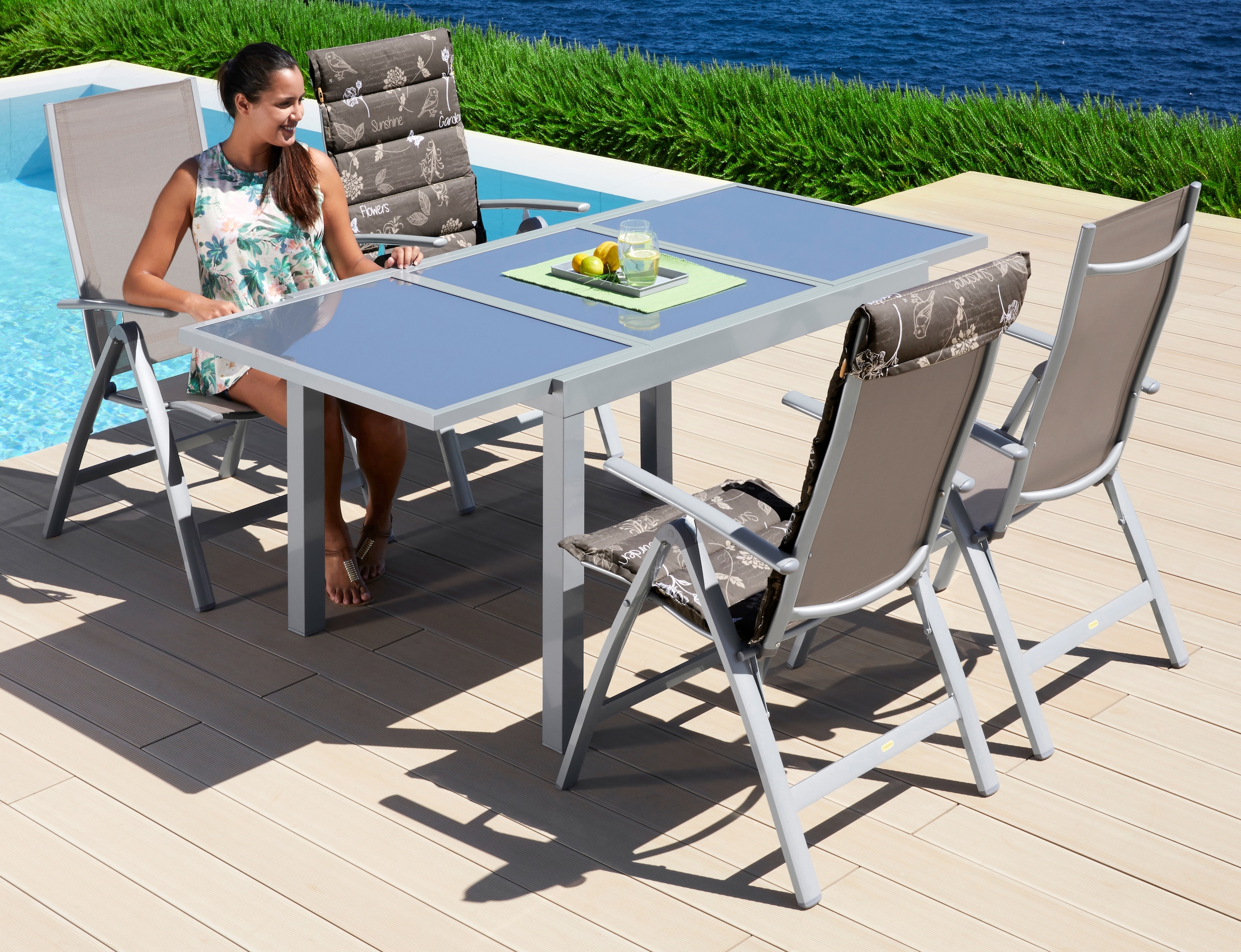 MERXX Garten-Essgruppe »Amalfi« 5 Stk. tlg. 4 Klappsessel, Tisch ausziehbar günstig online kaufen