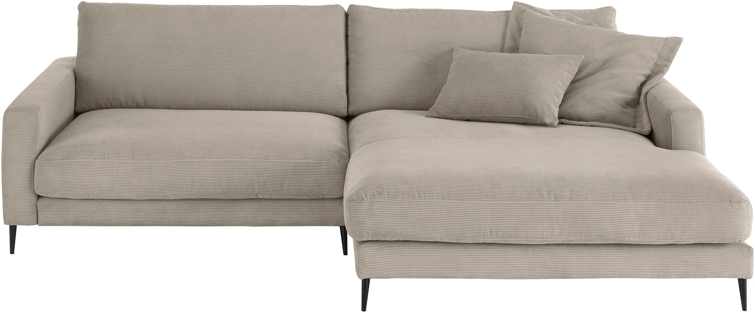 INOSIGN Ecksofa »Downtown, B/T/H: 272/190/84 cm L-Form«, weicher Sitzkomfort auch in Cord und Bouclé, incl. Zierkissen