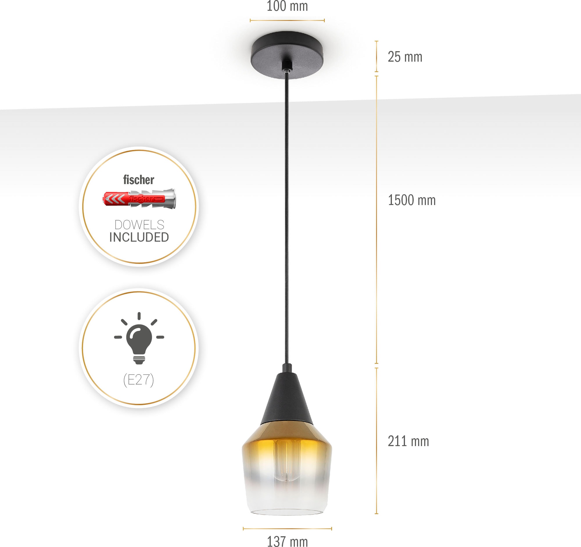 Paco Home Pendelleuchte »DIANA«, Leuchtmittel E27 | ohne Leuchtmittel, Esstisch Deckenlampe Glas Lampenschirm Modern Vintage Industrial E27