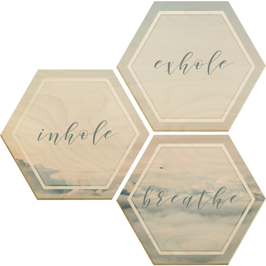 Wall-Art Holzbild »Inhale Exhale Breathe«, (Set, Dekoratives Bild)