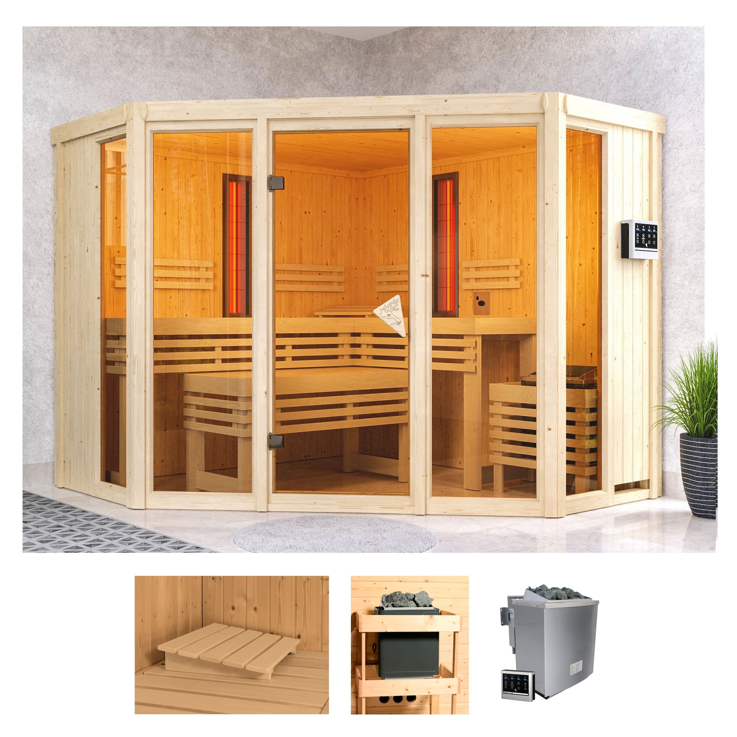 Karibu Sauna »Adele« Set, 9-kW-Bio-Ofen mit ext. Steuerung, 2 Infrarot-Vita günstig online kaufen
