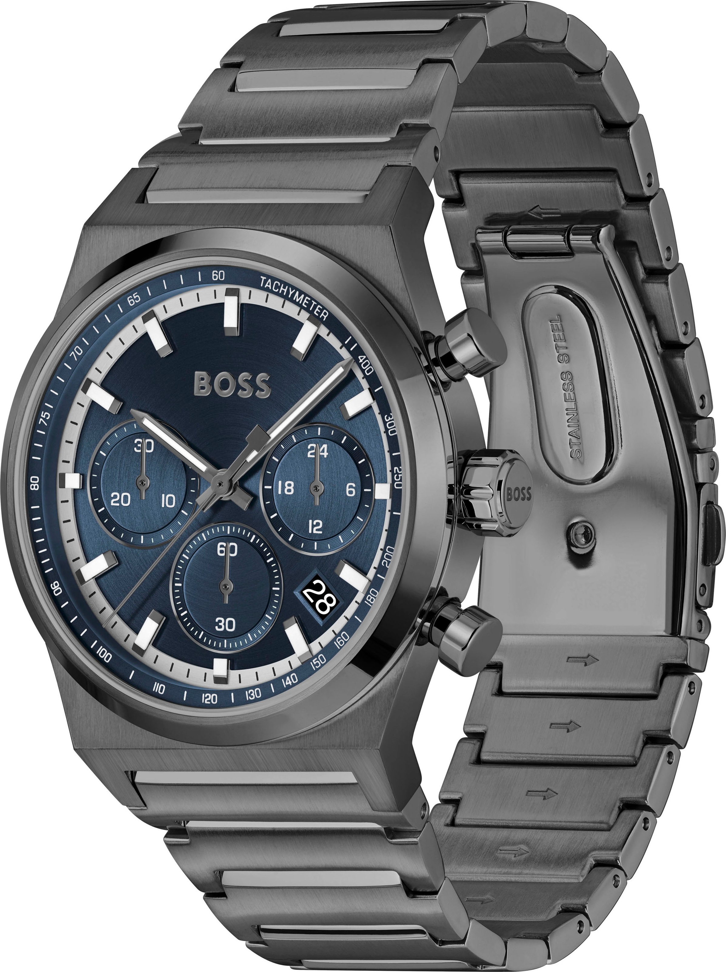 BOSS Chronograph »CANDOR CHRONO«, Quarzuhr, Armbanduhr, Herrenuhr, Edelstahlarmband, analog, Tag