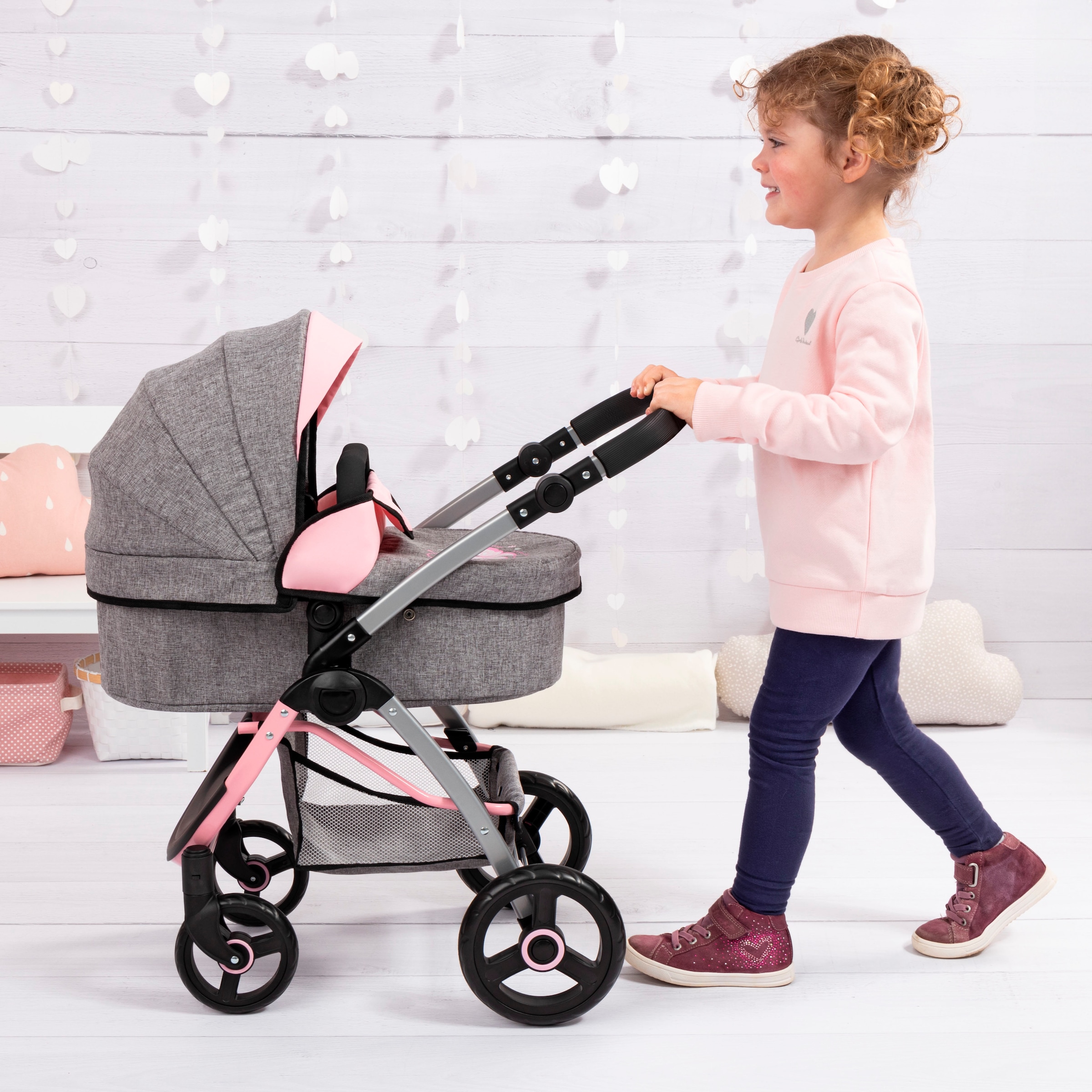 Bayer Kombi-Puppenwagen »City Max grau/rosa«, mit Wickeltasche
