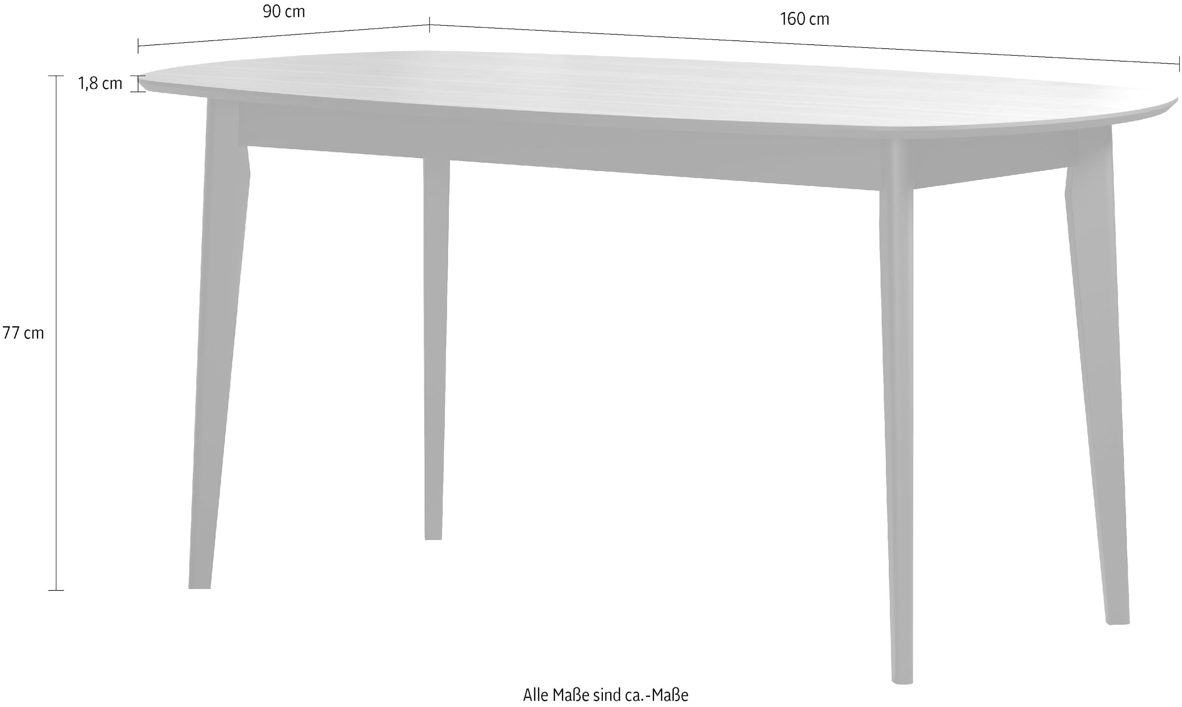 Home affaire Esstisch »Ronda« 1 Stk. tlg. Esszimmertisch oval auf Massivholzfüßen - (B/T/H) 160/90/77 cm