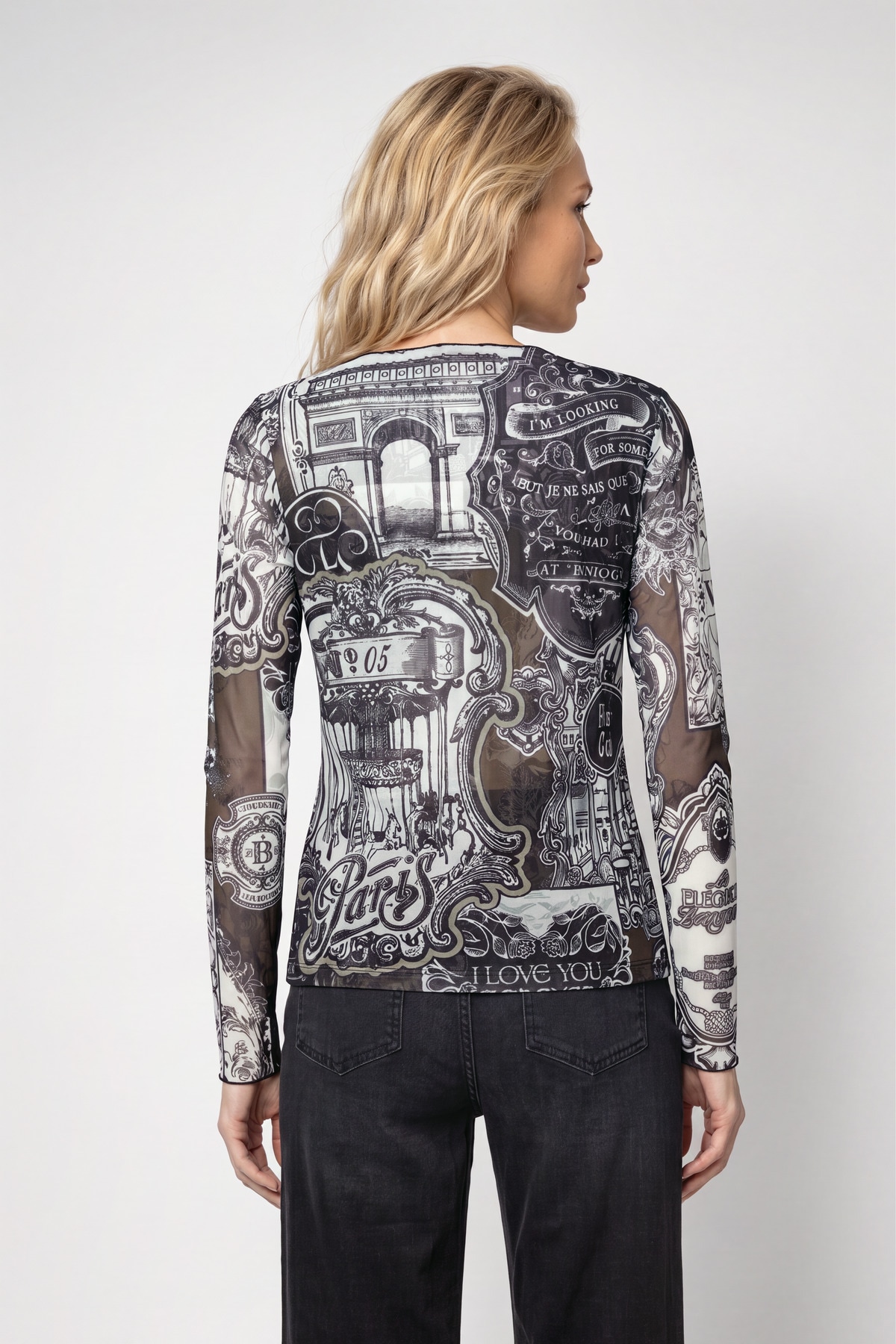 Monari Langarmshirt »Shirt Emblem allover« Regular fit mit Rundhalsausschnitt