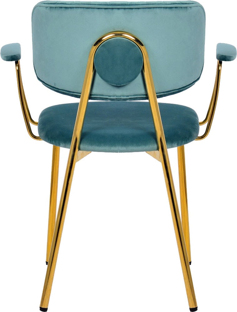 Kayoom Polsterstuhl »Stuhl Giselle 225 2er-Set, Gestell aus Edelstahl«, (Set), 2 St., mit Armlehnen, goldenes Gestell aus Edelstahl, Samtbezug, Ziernähte