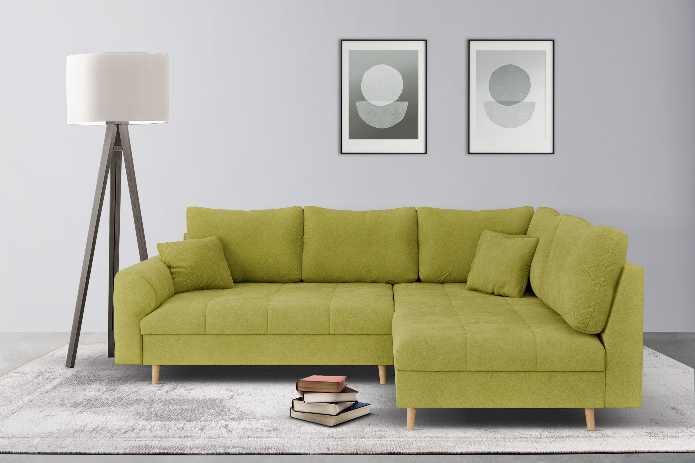Home affaire Ecksofa »CHARRE L-Form mit Ottomane, Maße B/T/H: 231/161/81 cm«, feine Steppung, lose Rücken- und Zierkissen, auch in Cord und Bouclé