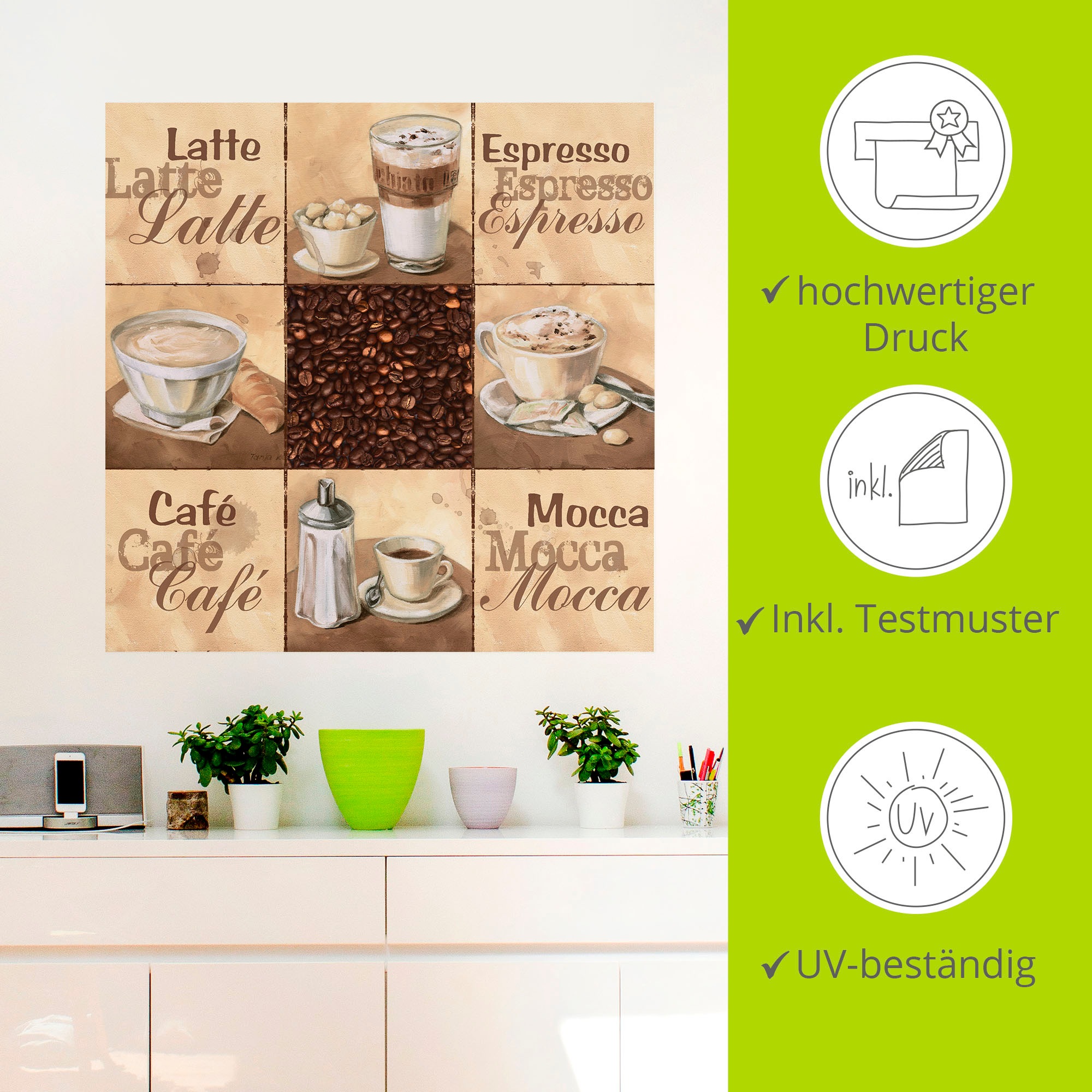 Artland Wandbild »Kaffee Collage II«, Getränke, (1 St.), als Alubild, Outdoorbild, Leinwandbild, Wandaufkleber, versch. Größen