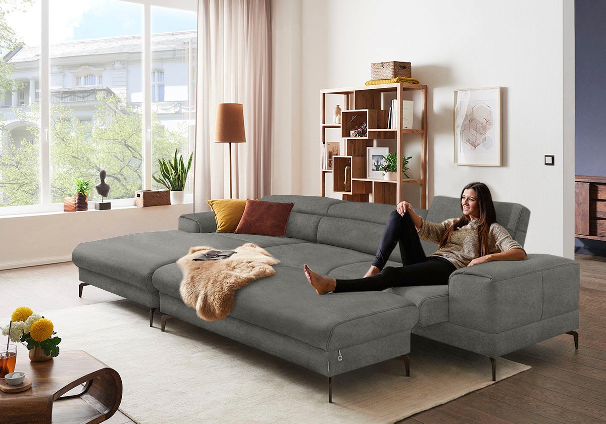 W.SCHILLIG Ecksofa »piedroo, Designsofa mit tollem Sitzkomfort, bequem und elegant, L-Form«, Kopfteilverstellung, wahlweise mit Sitztiefenverstellung, Breite 343cm