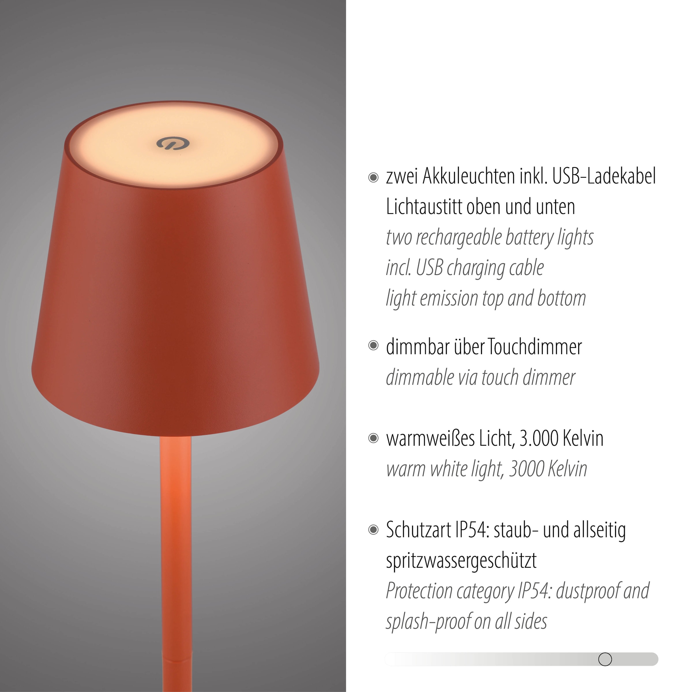 JUST LIGHT LED Tischleuchte »EURIA, 2er Set« LED-Board 2 Stk. Warmweiß LED Akku Tischlampe