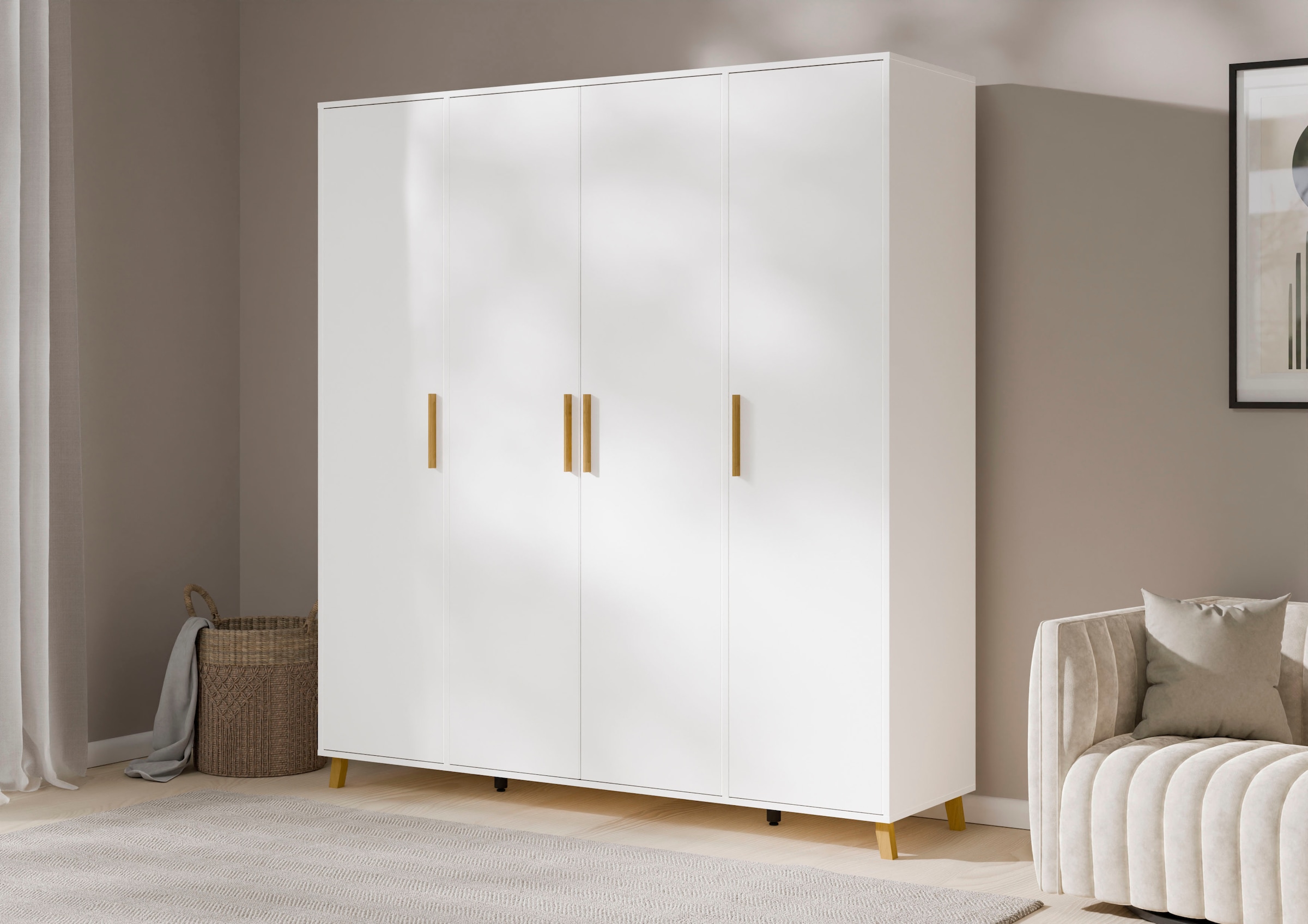 rauch Drehtürenschrank »Kleiderschrank Schrank Garderobe Wäscheschrank SHINJO«, (in 3 verschiedenen Ausstattungen BASIC/CLASSIC/PREMIUM), Griffe und Füße aus Massivholz, viel Stauraum MADE IN GERMANY