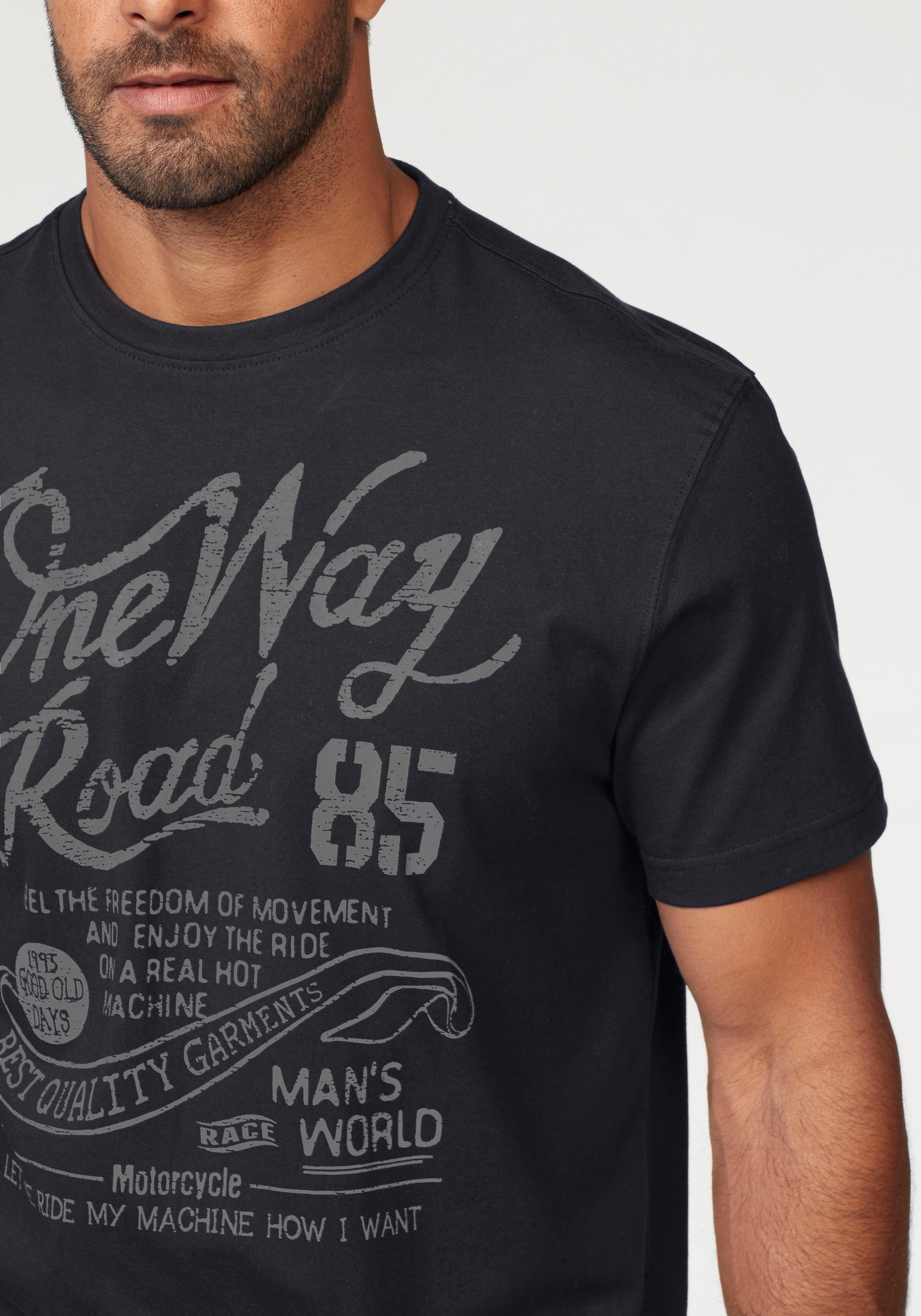 Man's World T-Shirt, Kurzarm, Regular Fit, mit Print, Rundhals, im Used-Look