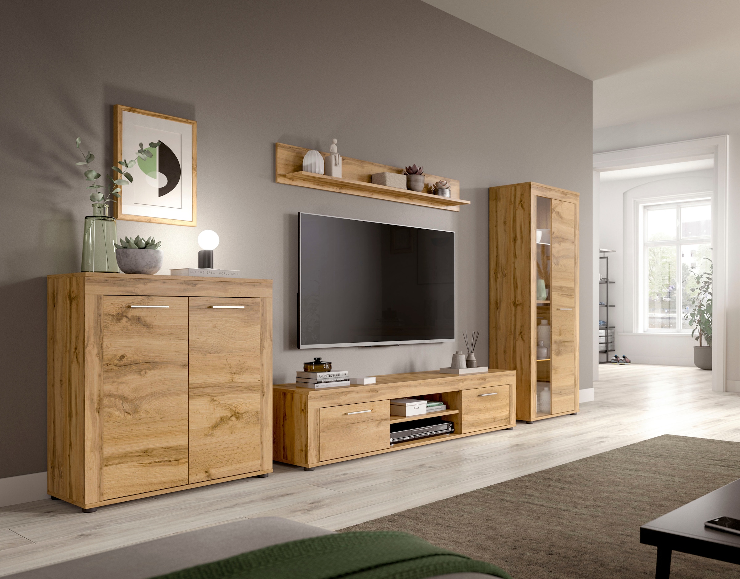 INOSIGN Wohnwand »Aosta, Breite 255cm, bestehend aus Highboard, Lowboard, Wandboard«, (3 St.), Wohnwand, Kombination, Anbauwand, Möbel Set, Schrankwand, Möbel Kombi