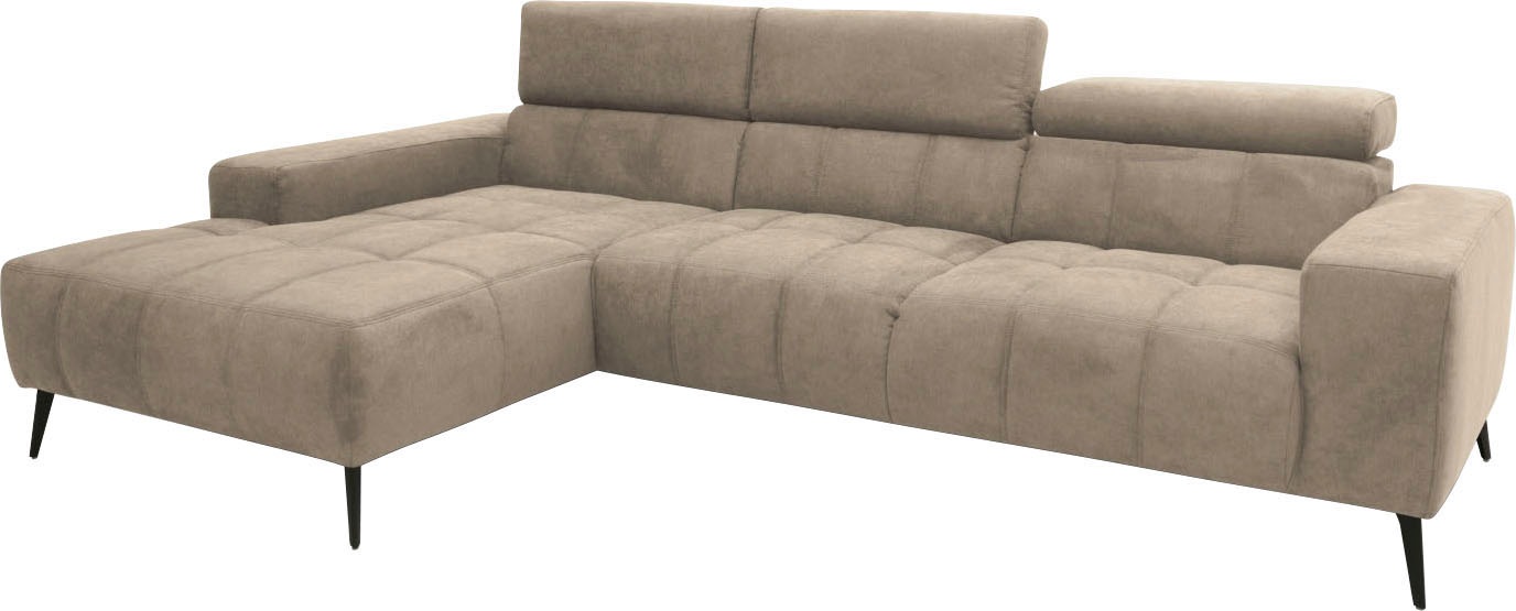 DOMO collection Ecksofa »Trento L-Form, mit Kufenfuß oder Einzelfuß«, wahlweise mit Kopfteilverstellung, Recamiere links/rechts bestellbar