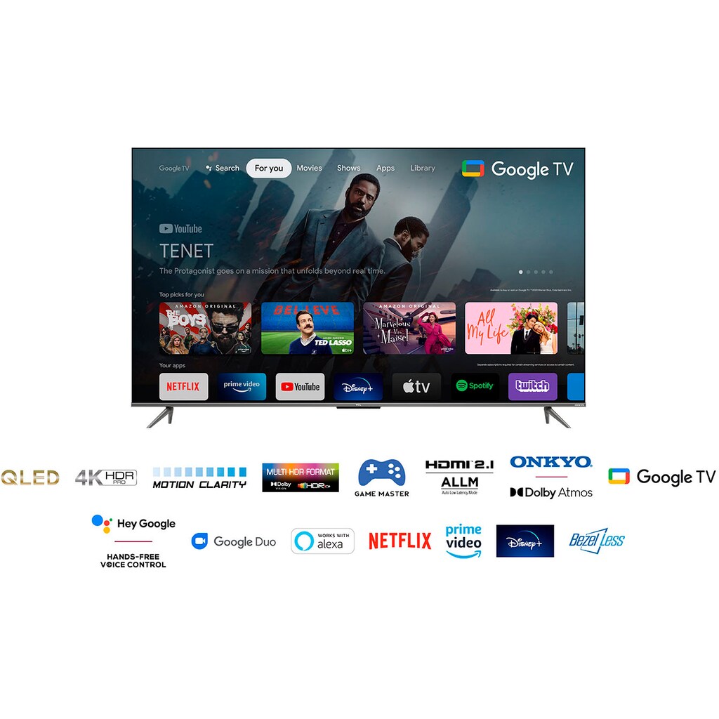 TCL QLED-Fernseher »50C631X1«, 126 cm/50 Zoll, 4K Ultra HD, Smart-TV-Google TV, HDR Premium, Dolby Atmos, HDMI 2.1, Metallgehäuse, ONKYO-Sound