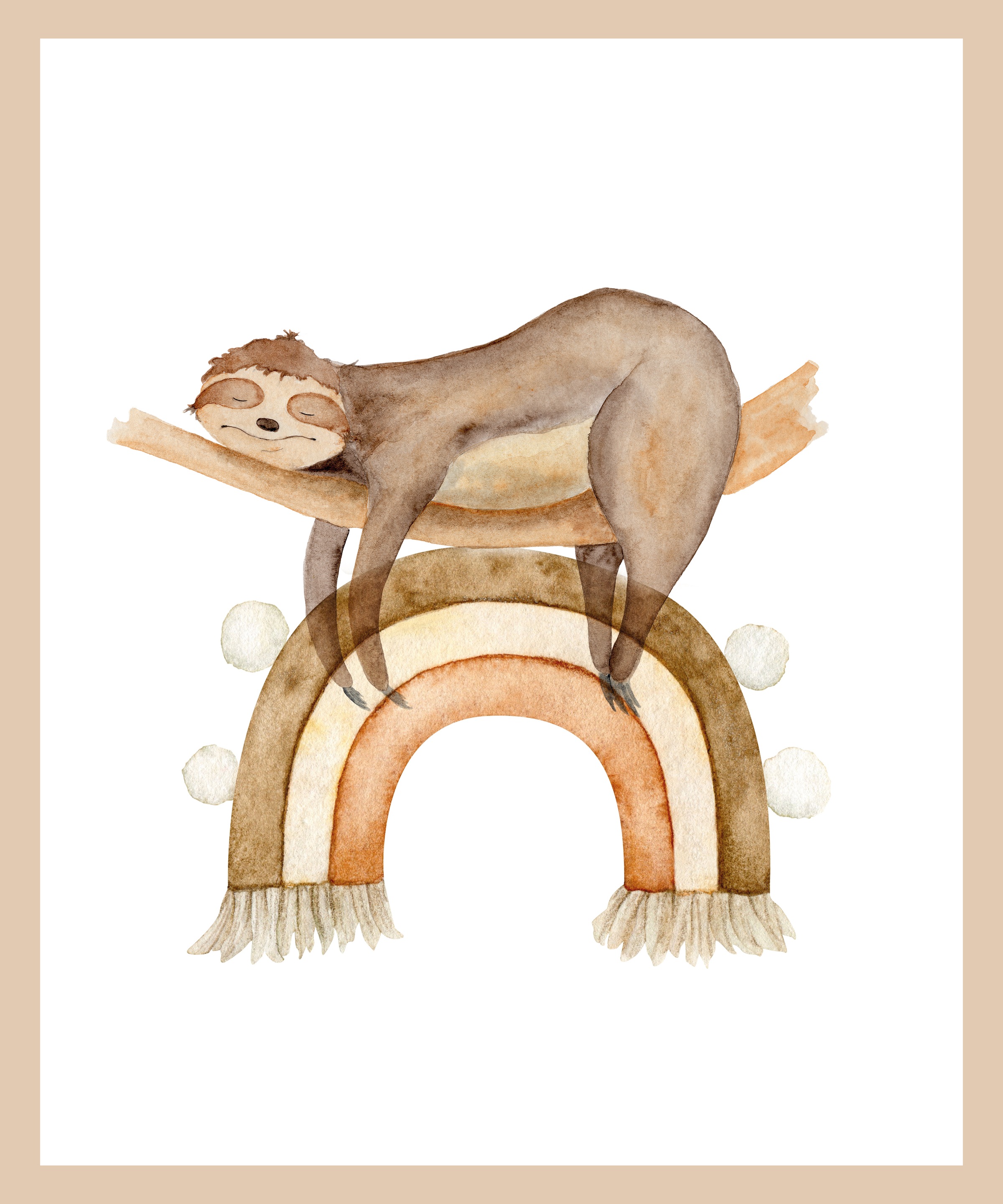 Lüttenhütt Bild mit Rahmen »Liegendes Faultier auf Regenbogen«, Fantasy-Faultier-Tiere-Regenbogen, (1 St.), Premium Rahmenbild, Motive in wunderschönen Pastelltönen