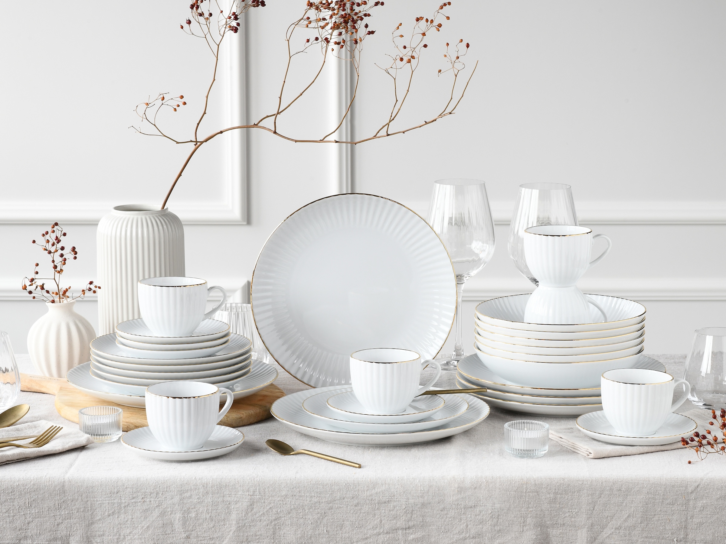 my home Kombiservice »Geschirr-Set, Service Elisetta«, (Set, 30 tlg.), Goldband, Made in Europe, 30 Teile, für 6 Personen
