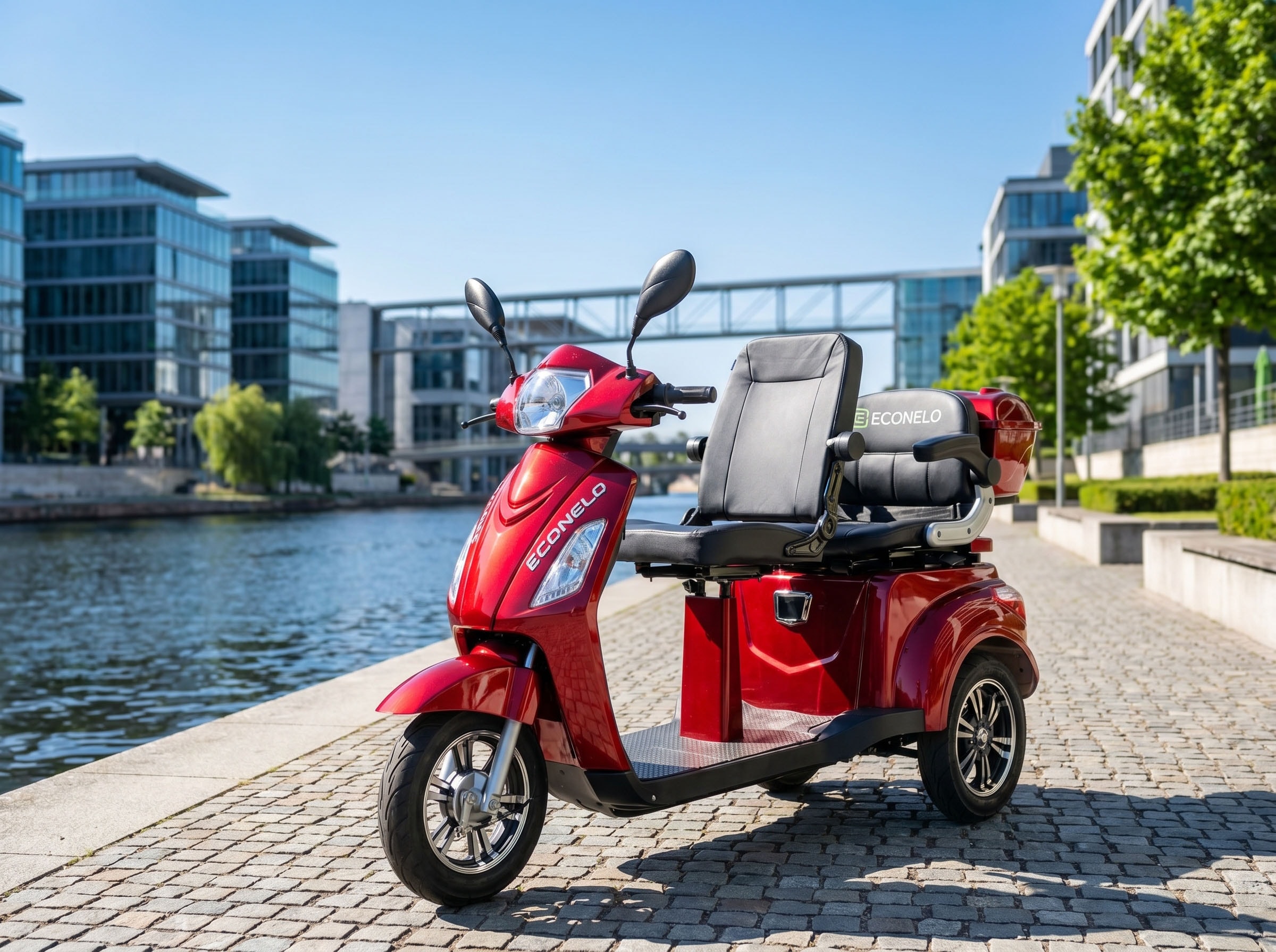 ECONELO Elektromobil 1.000 W 25 km/h Sicherheitsrollen gegen Kippen, 3 Geschwindigkeitsstufen