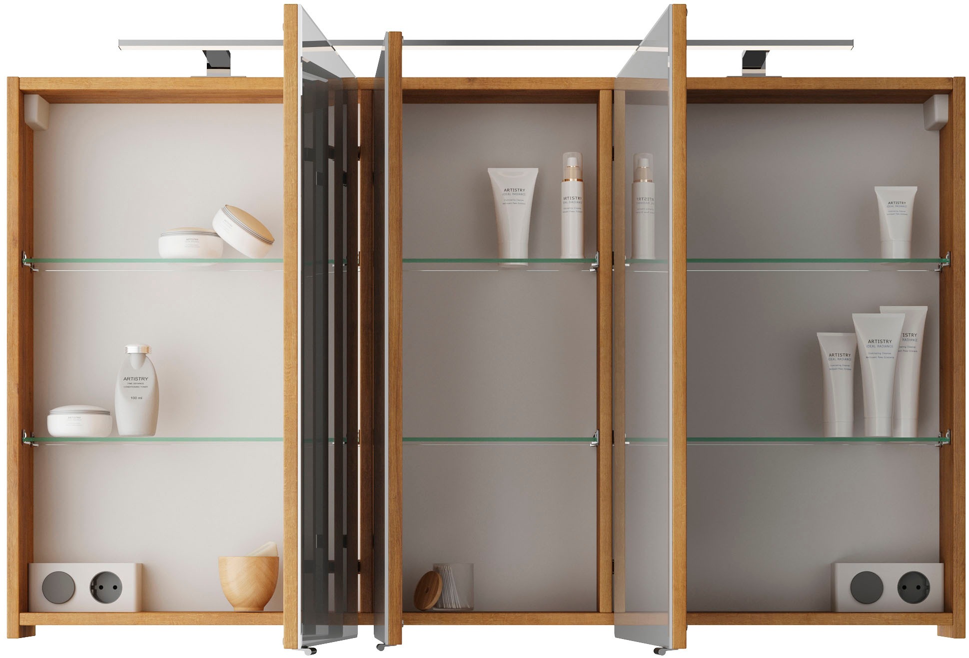 Saphir Badmöbel-Set »Serie 4035 2-teilig, Keramik-Aufsatzbecken mit LED-Spiegelschrank«, (Set), Waschplatz inkl. Türdämpfer, 120 cm breit, 4 Schubladen, 4 Türen