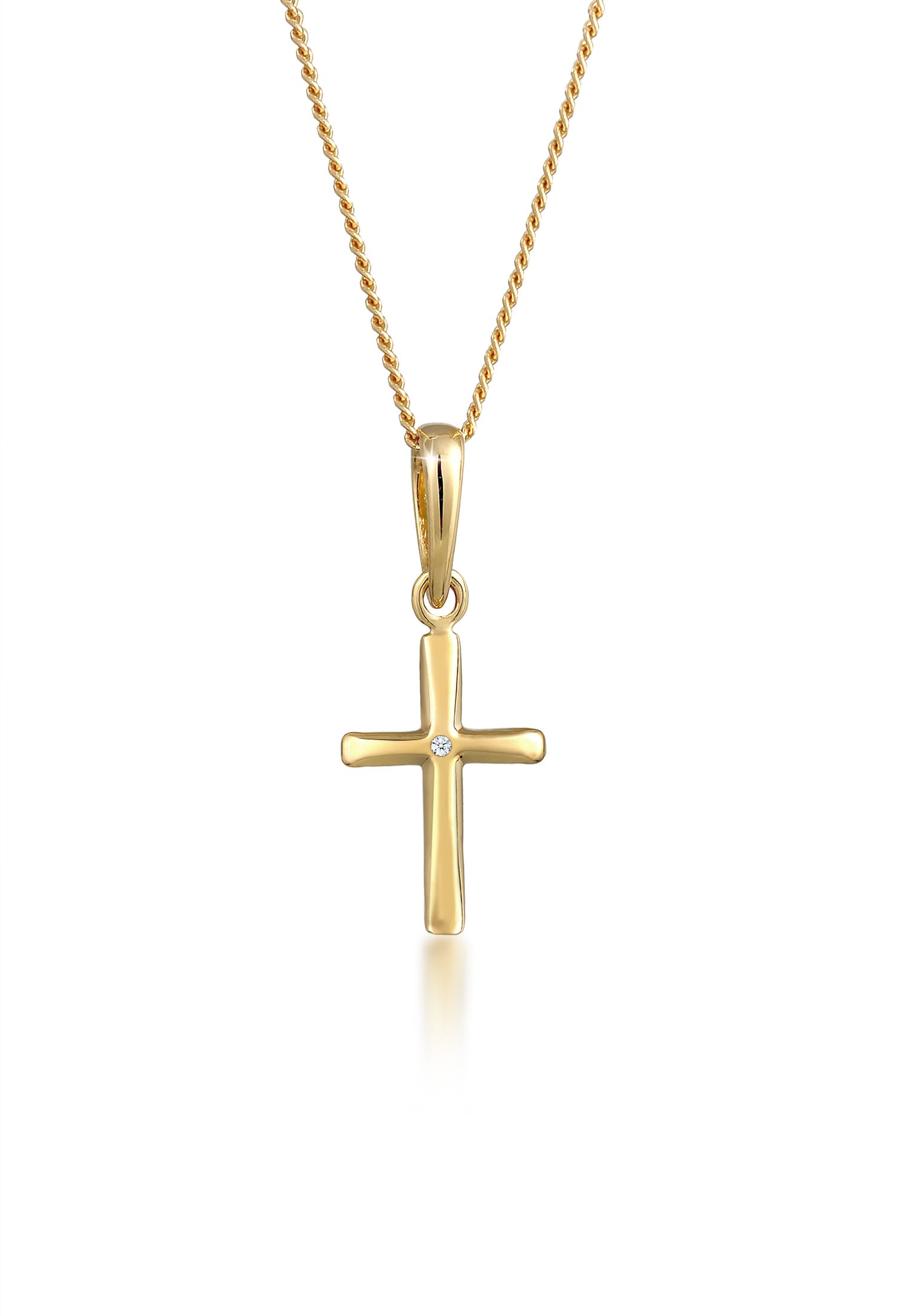 Collierkettchen „Kreuz Glaube Edel Diamant (0.005 ct.) 585 Gelbgold“ Gold + weiß 0.05 ct mit Diamanten 45 – 0.05 ct mit Diamanten