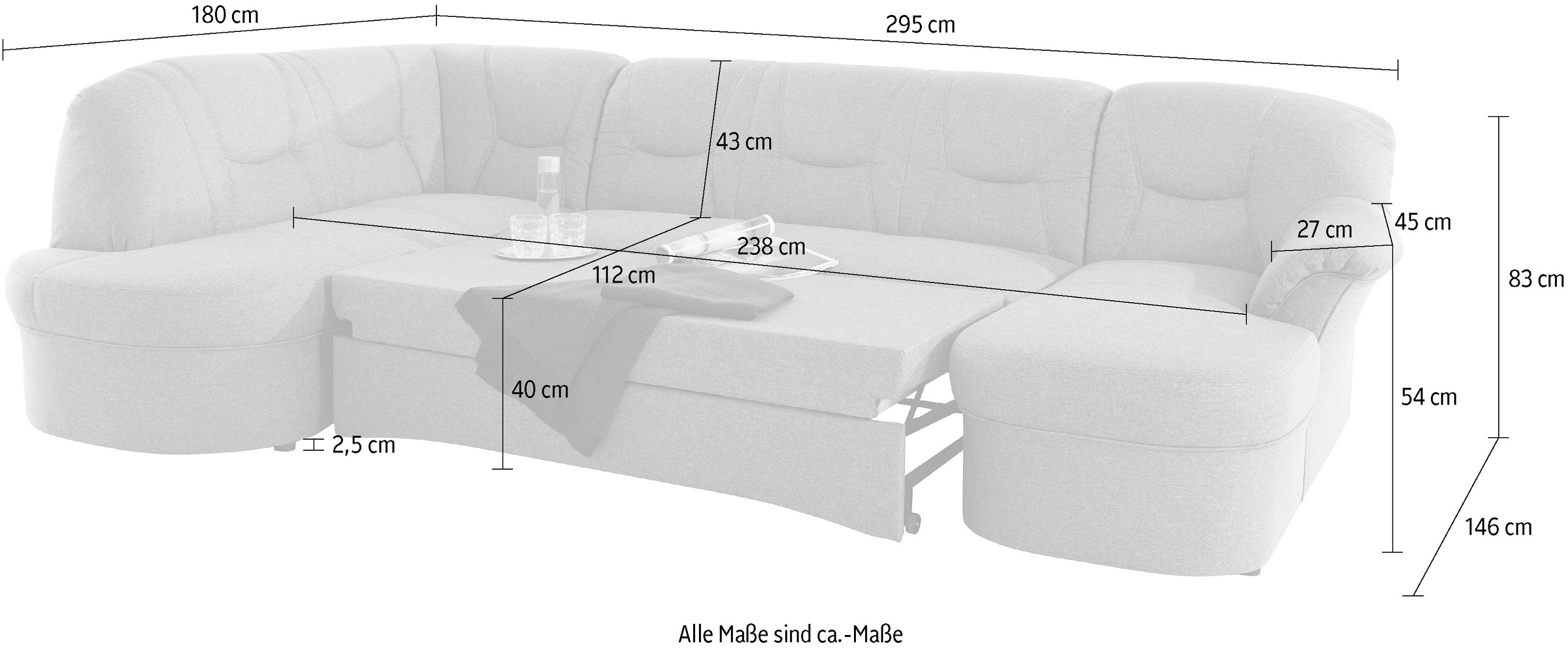 DOMO collection Wohnlandschaft »Sarafina, zeitlos und komfortabel, optional mit Federkern, U-Form«, wahlweise mit Bettfunktion