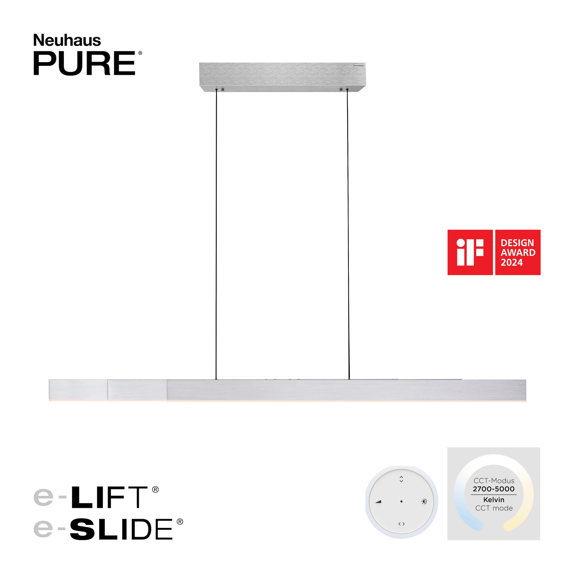 Neuhaus PURE LED Pendelleuchte »PURE Moto-Rise« LED-Board 1 Stk. warmweiß - kaltweiß e-LIFT® Funktion, e-SLIDE® Funktion, Fernbedienung