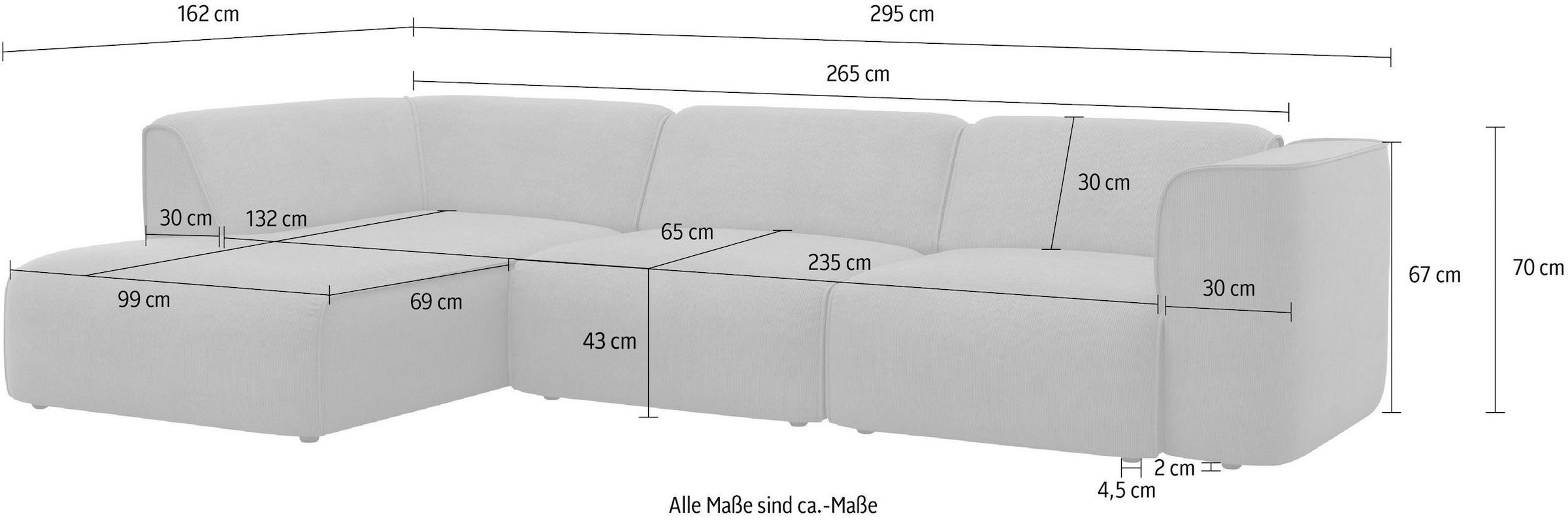 RAUM.ID Ecksofa Merid jederzeit durch Module erweiterbar für individuelle Zusammenstellung