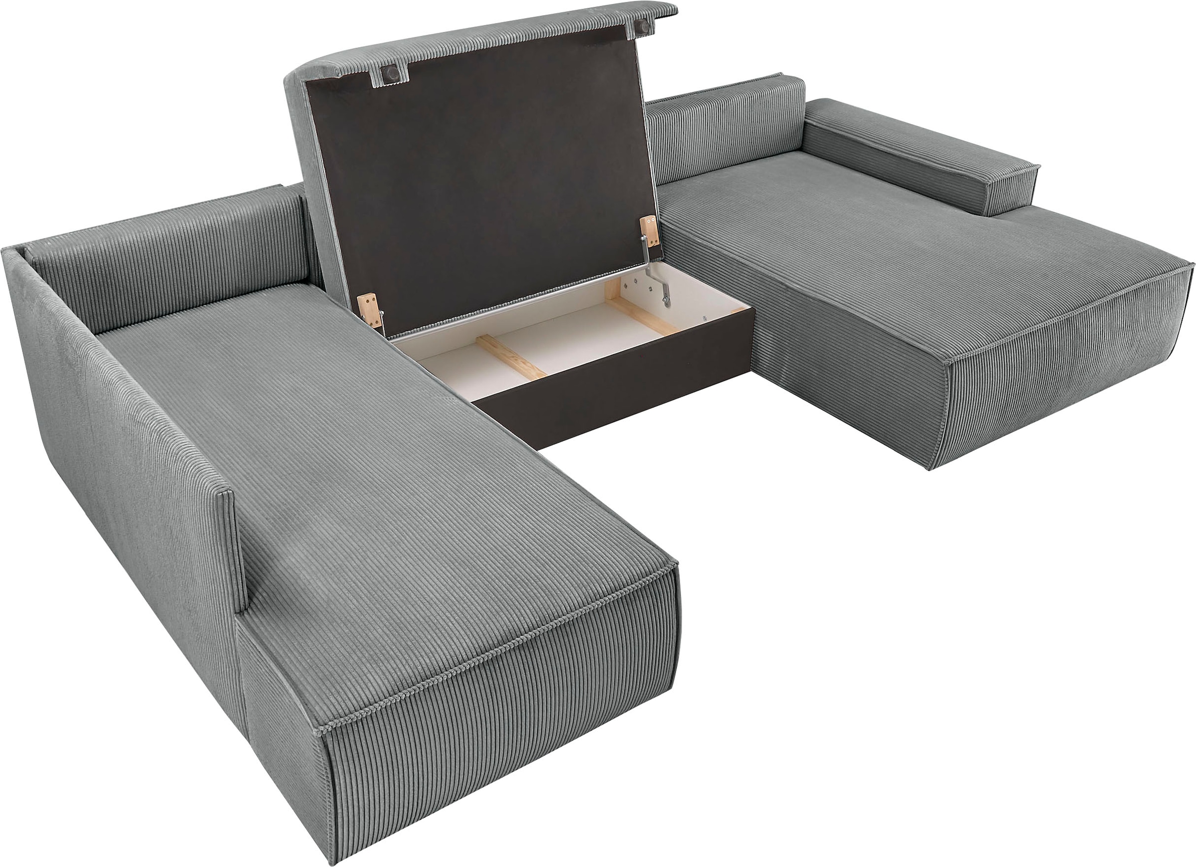 Home affaire Wohnlandschaft »SHERWOOD 329 cm, U-Form, Schlafsofa,«, Schlaffunktion m. Bettkasten (194x139 cm), Cord, Vintage, Samtvelours