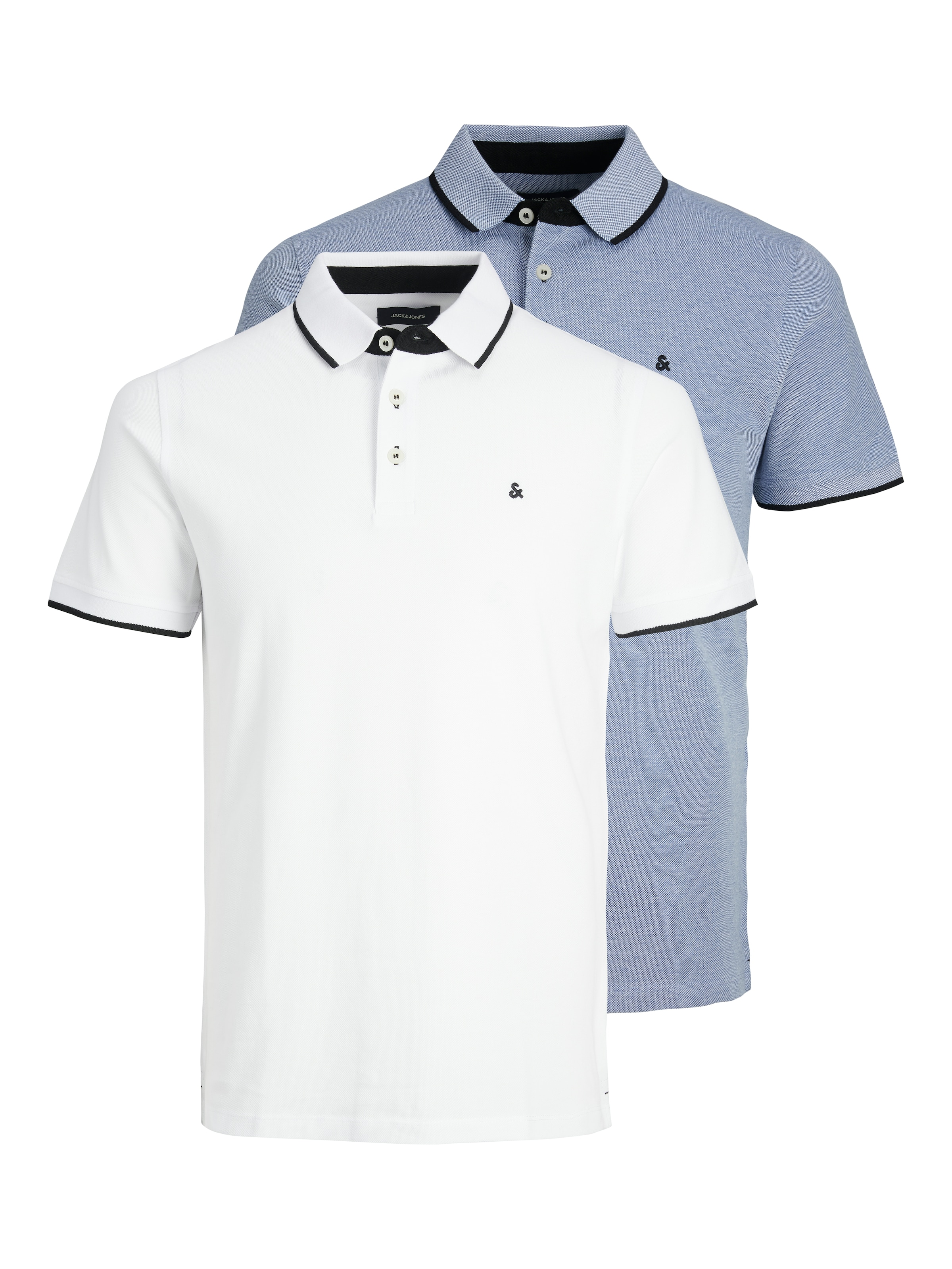 Jack & Jones Poloshirt »JJEPAULOS im Doppelpack mit Logostickerei und Komfort« Packung, 2er-Pack, 2 Stk. unifarben mit Farbeinsatz, modisch, schmal, Baumwolle, Polokragen