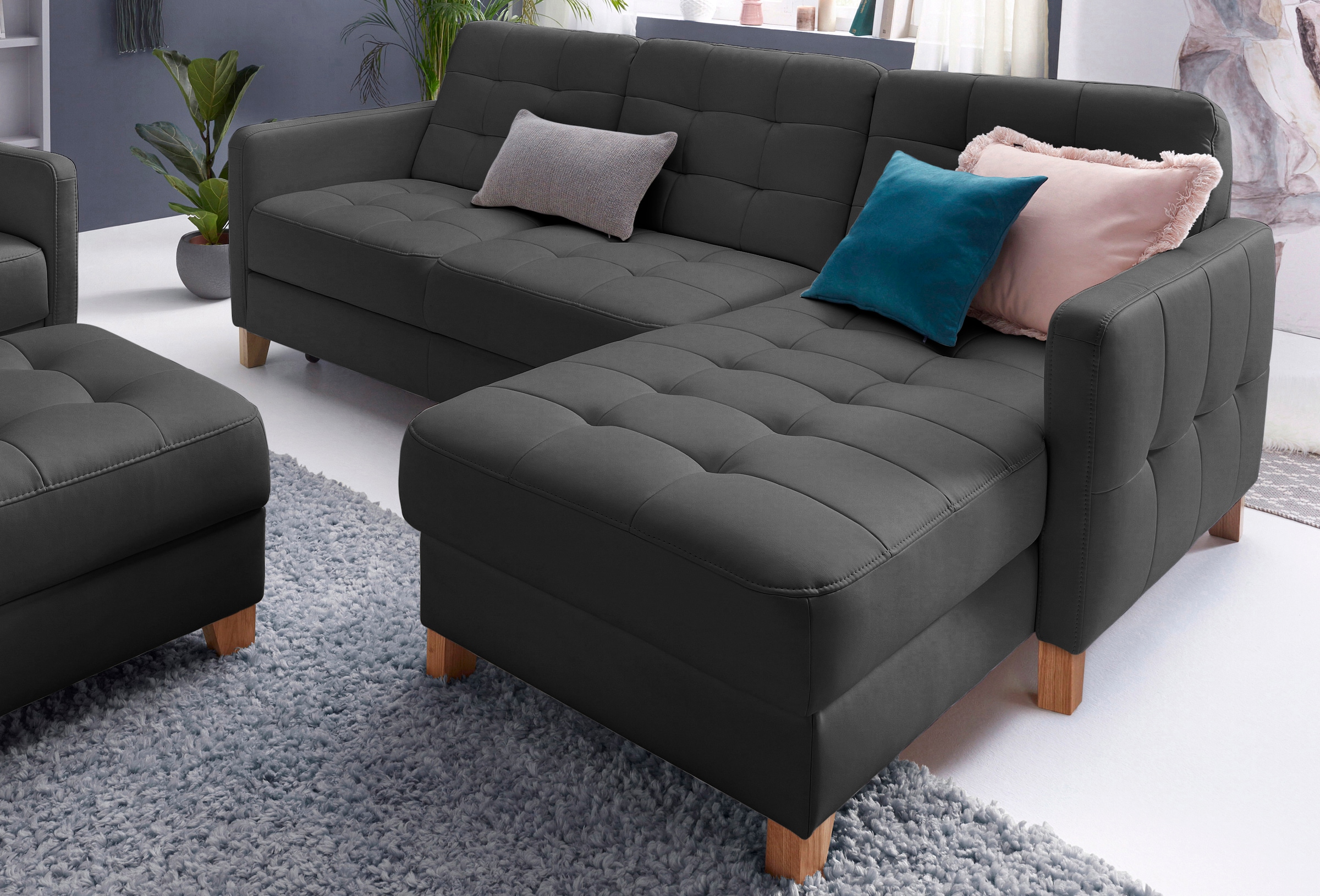 exxpo - sofa fashion Ecksofa »Elio, kompakt, bequem & zeitloses Design, Breite 217cm, L-Form« wahlweise mit Bettfunktion