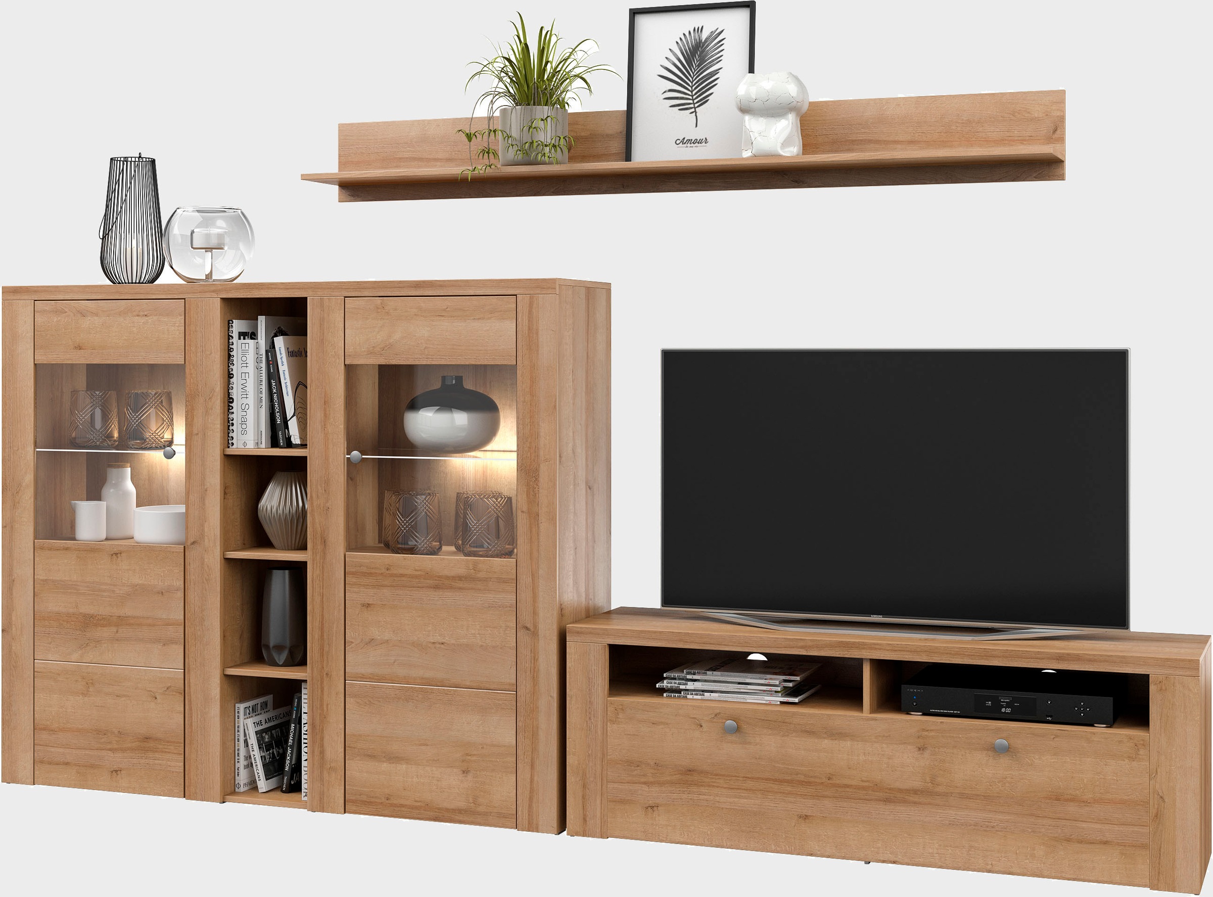 Home affaire Wohnwand »Larona, Wohnwand, Set 3 teilig,«, (3 St.), Wohnzimmer Set bestehend aus 1 TV-Board, 1 Highboard,1 Wandregal