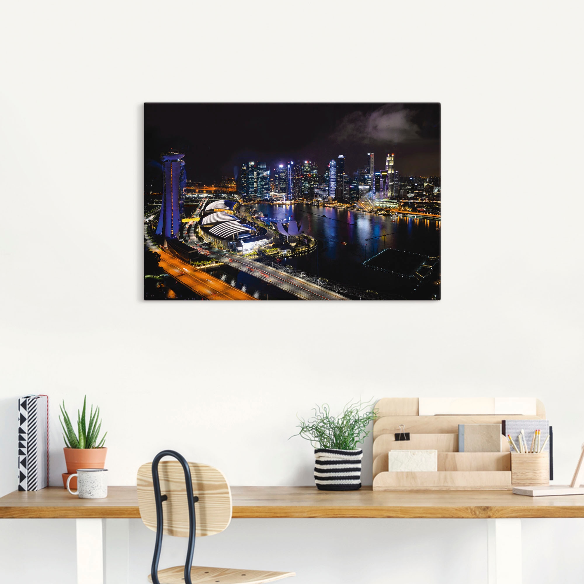 Artland Leinwandbild »Singapur bei Nacht«, Bilder von Asien, (1 St.), auf K günstig online kaufen