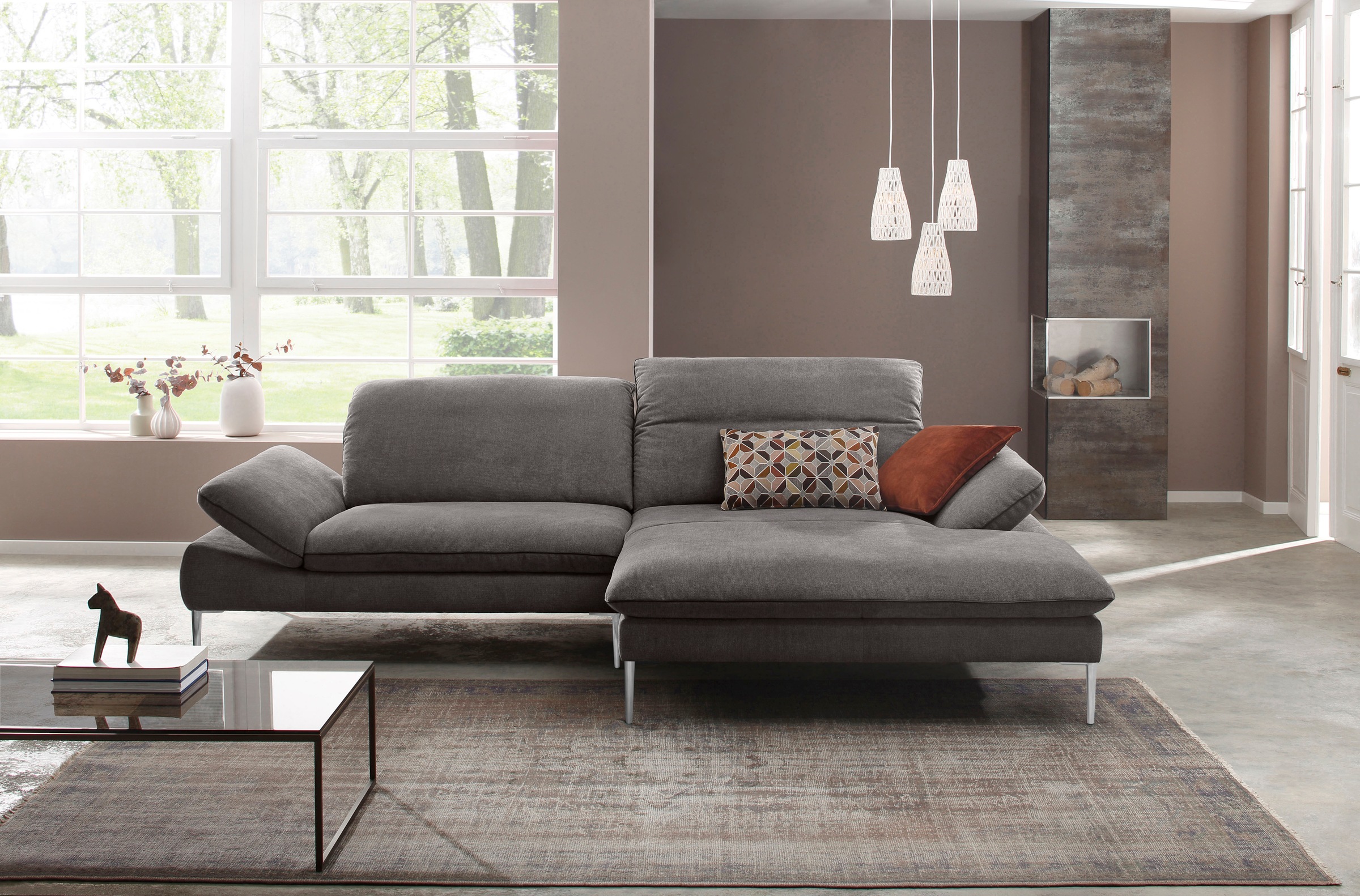 W.SCHILLIG Ecksofa »enjoy&MORE, Designsofa, elegant und bequem, L-Form«, mit Sitztiefenverstellung, Füße Chrom glänzend, Breite 294 cm