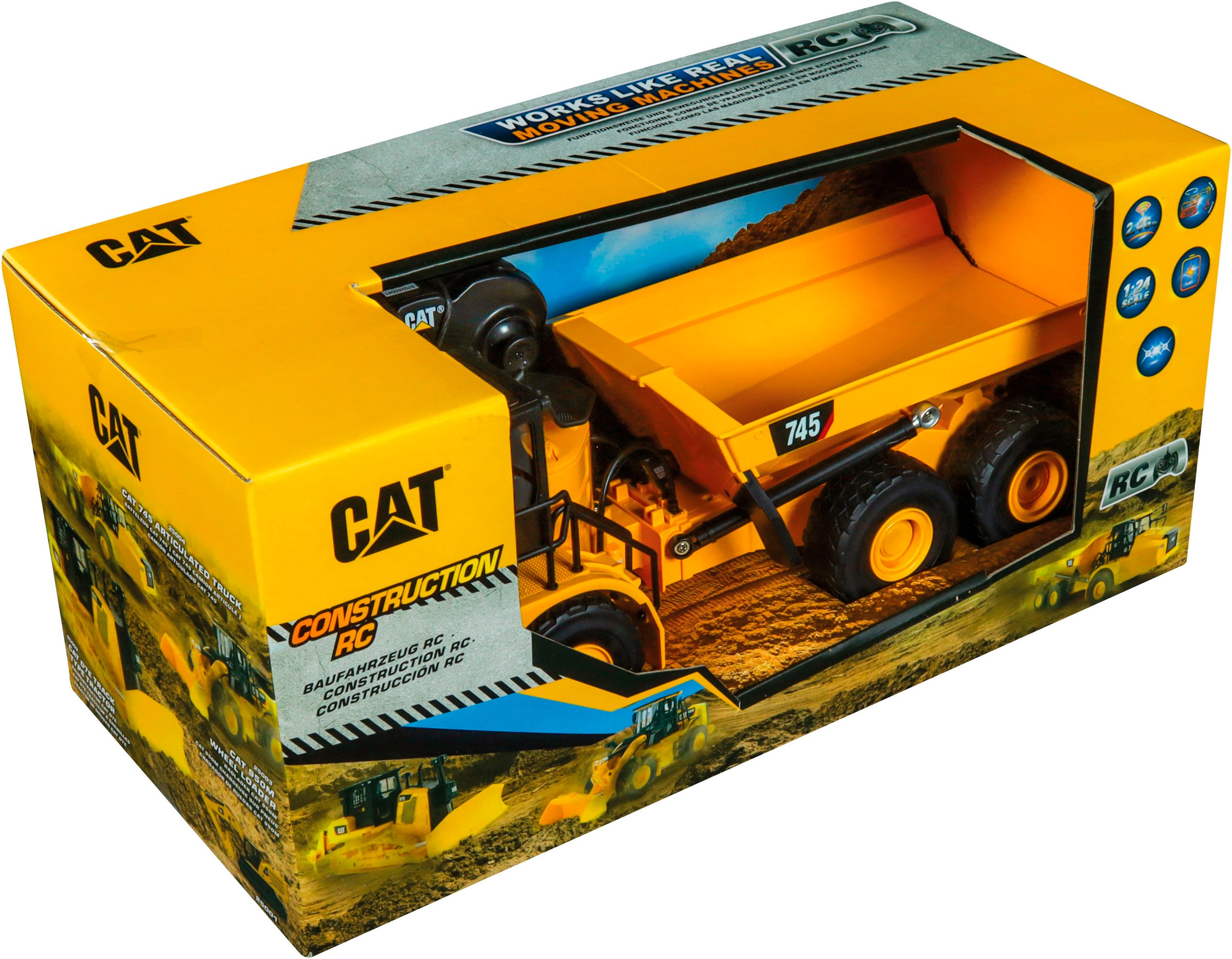 Carrera® RC-LKW »CAT 745 Gelenkmuldenkipper«, mit LED- und Soundfunktion