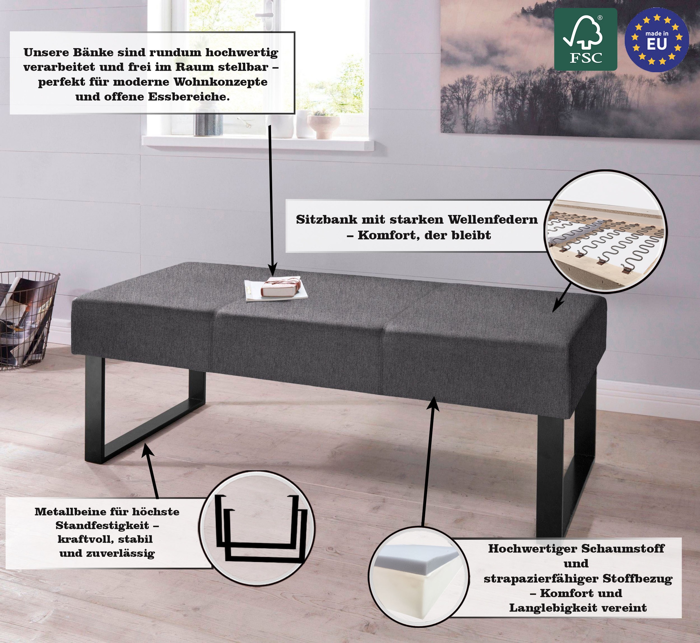 Home affaire Sitzbank »Oliver«, Breite 140cm, mit Metallgestell
