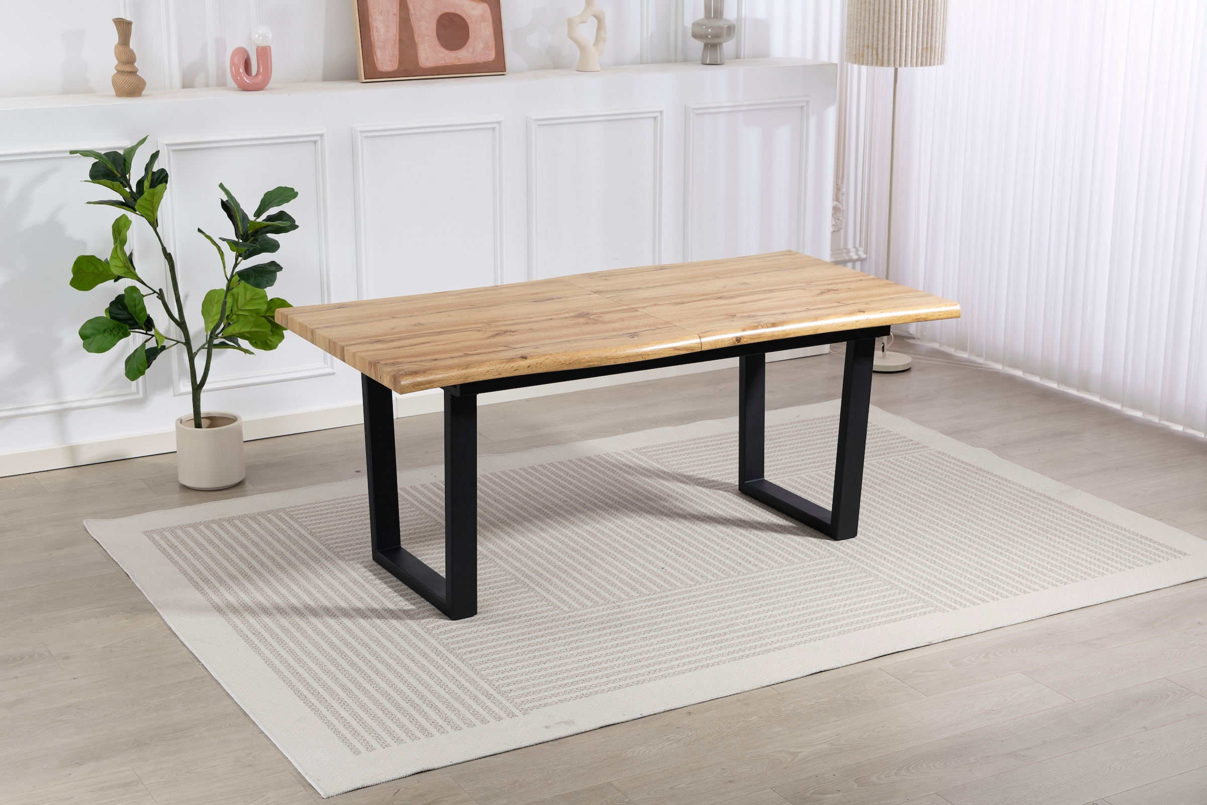 Duo Collection Esstisch »Ausziehtisch« 1 Stk. tlg. 1,80m - 2,20m, Baumkantenoptik, massives Kufengestell