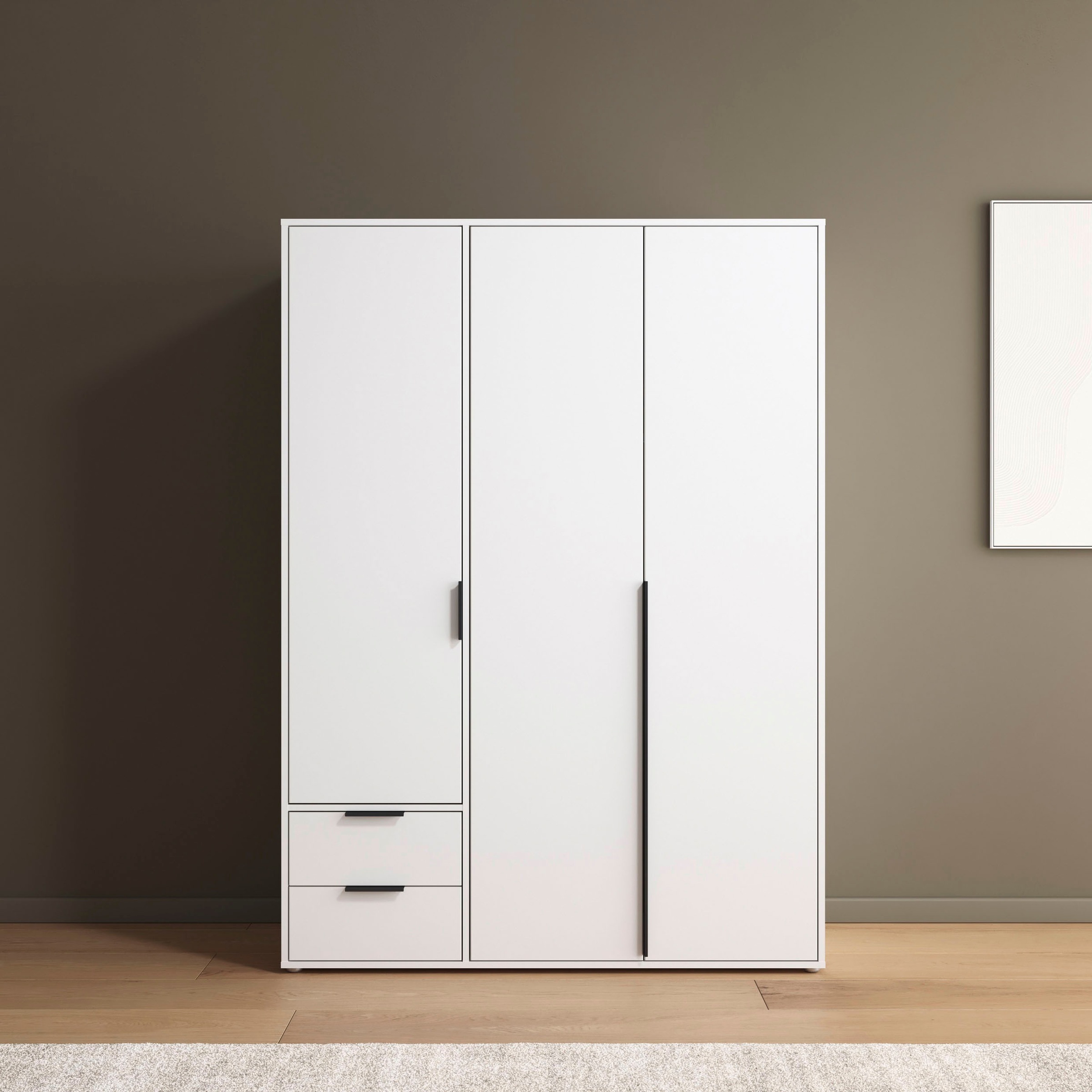 rauch Drehtürenschrank »Kleiderschrank Schrank Garderobe Wäscheschrank NAGATA viel Stauraum«, (in 3 verschiedenen Ausstattungen BASIC/CLASSIC/PREMIUM), mit Schubladen sowie Stangengriffen TOPSELLER MADE IN GERMANY