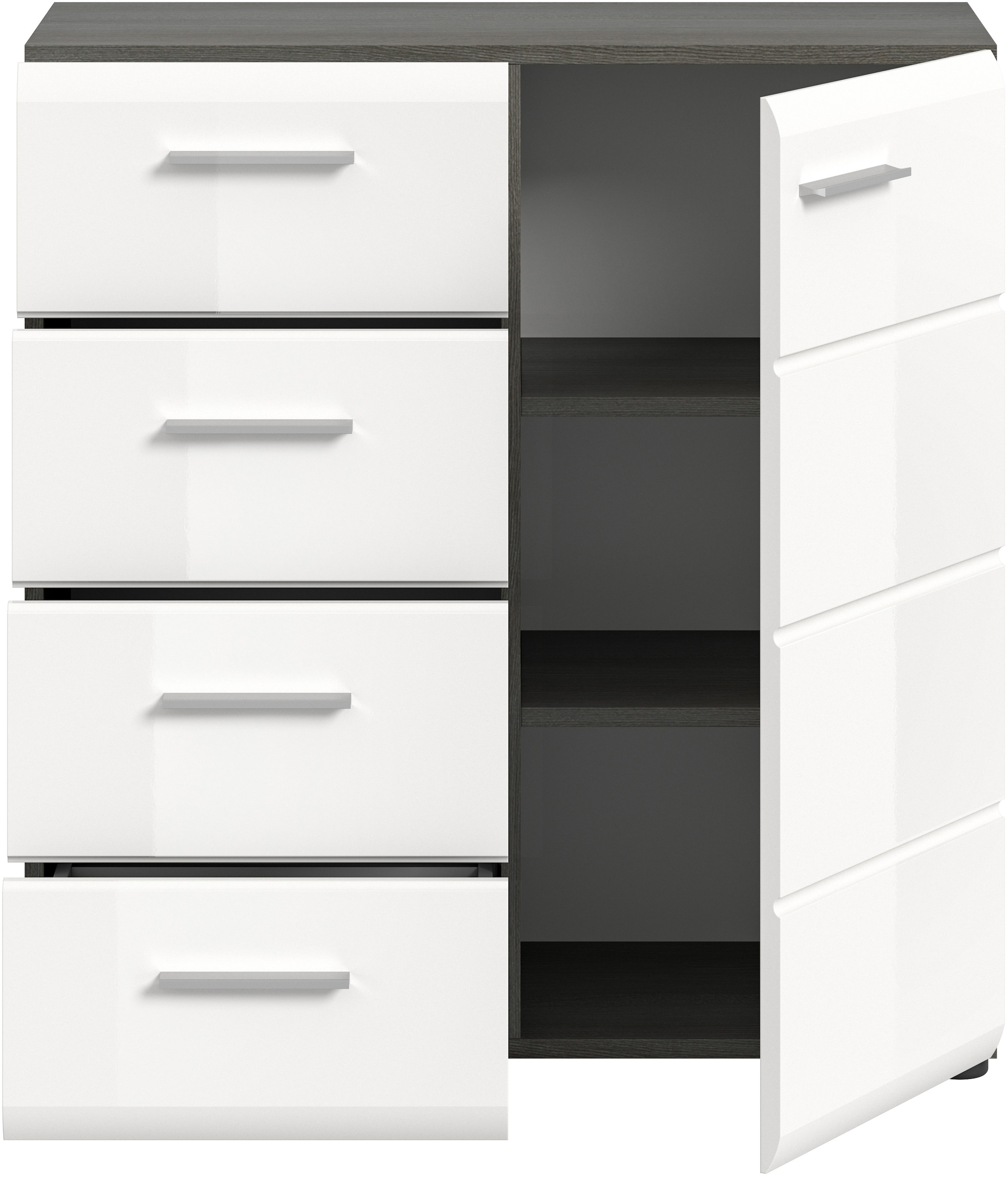 INOSIGN Kommode »Rumba, Breite 75cm, in Rauchsilber Nachbildung/Weiß Hochglanz«, Kommode, Sideboard, Schrank