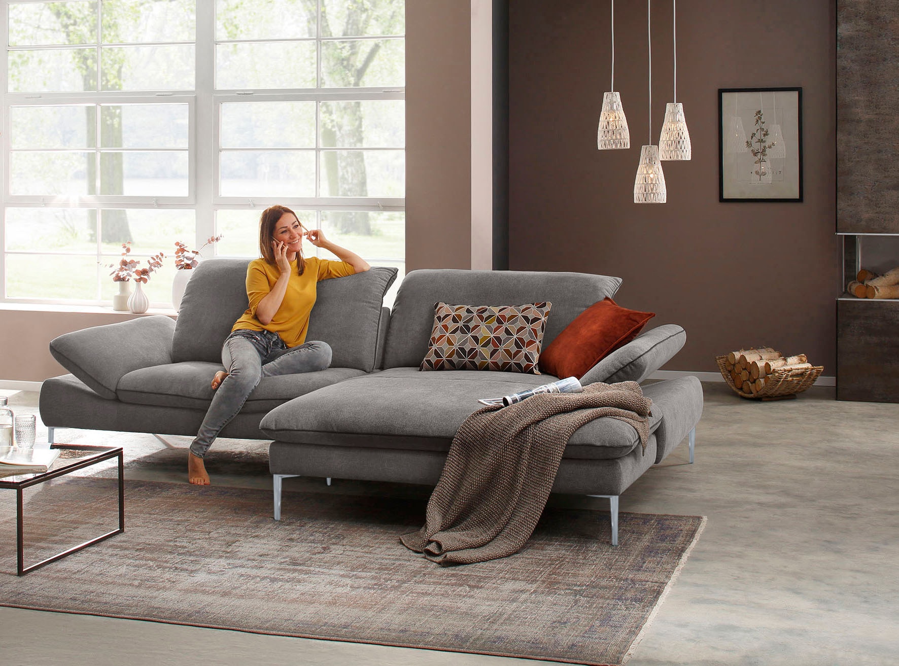 W.SCHILLIG Ecksofa »enjoy&MORE, mit tollem Sitzkomfort, elegant und bequem, L-Form«, mit Sitztiefenverstellung, Füße silber matt, Breite 294 cm