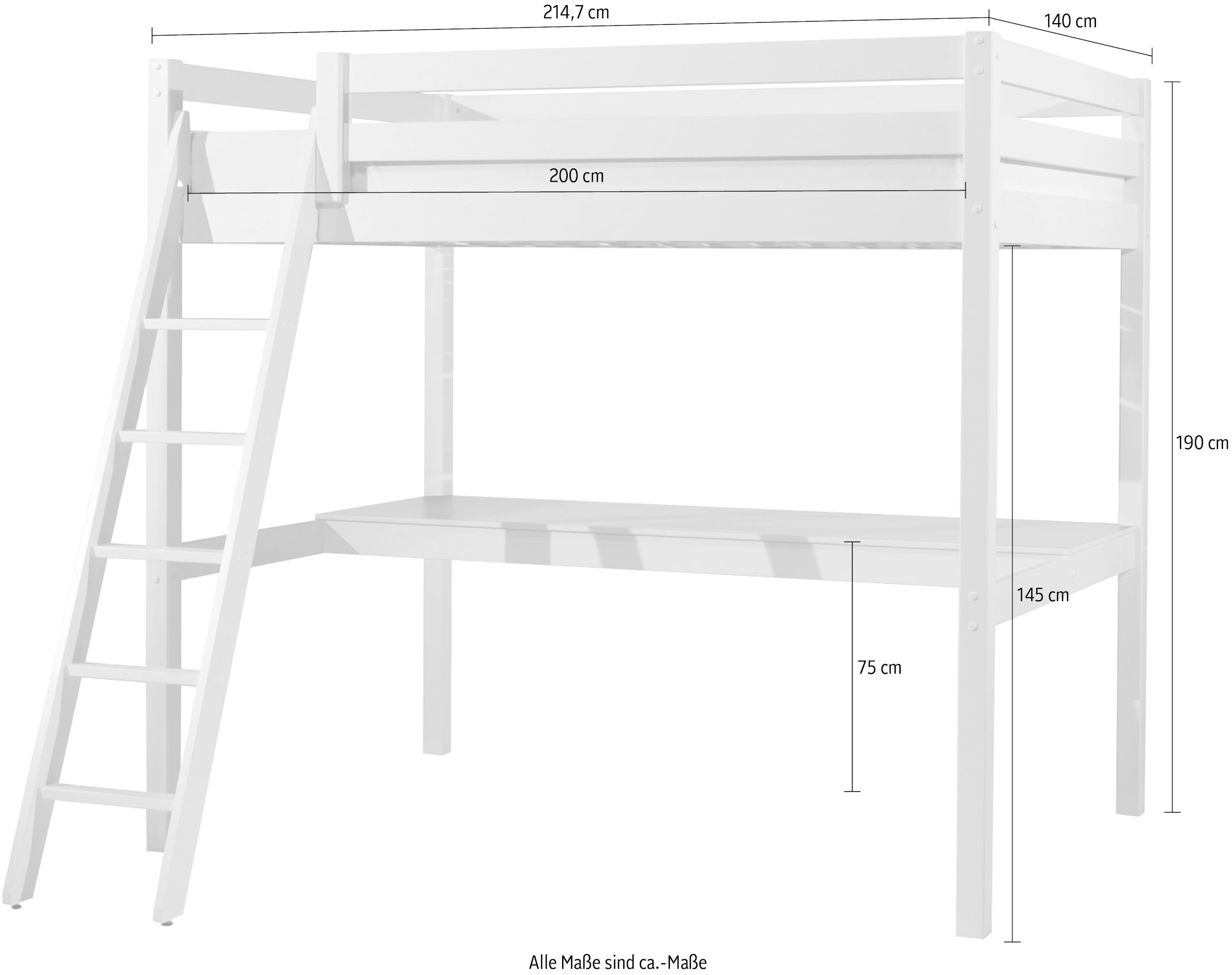 Vipack Hochbett »Pino«, (Made in Europe), mit Schreibplatte