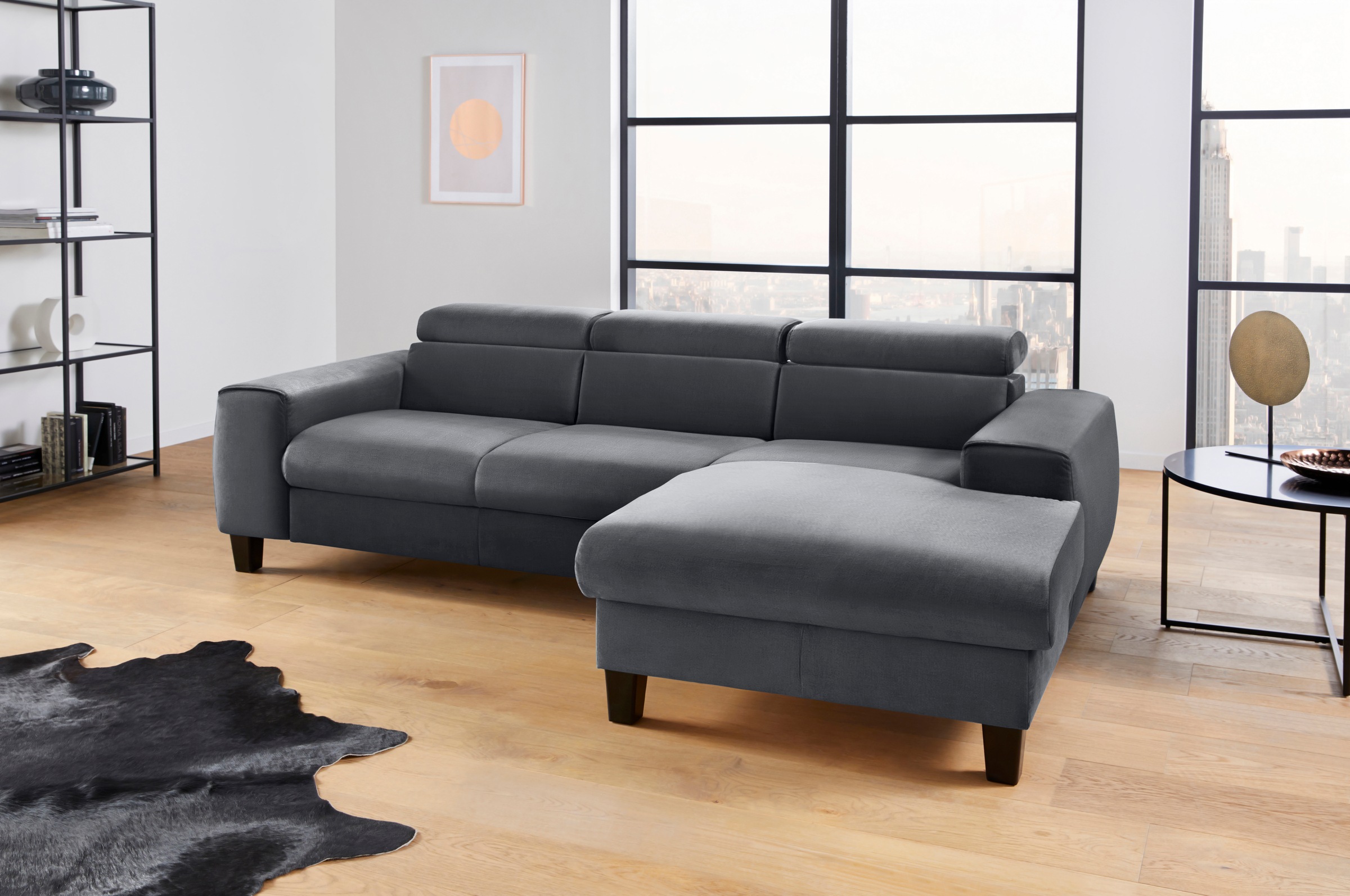 COTTA Ecksofa »Morven L-Form mit Kopfteilverstellung«, wahlweise mit Bettfunktion, Bettkasten & Wireless-Charger