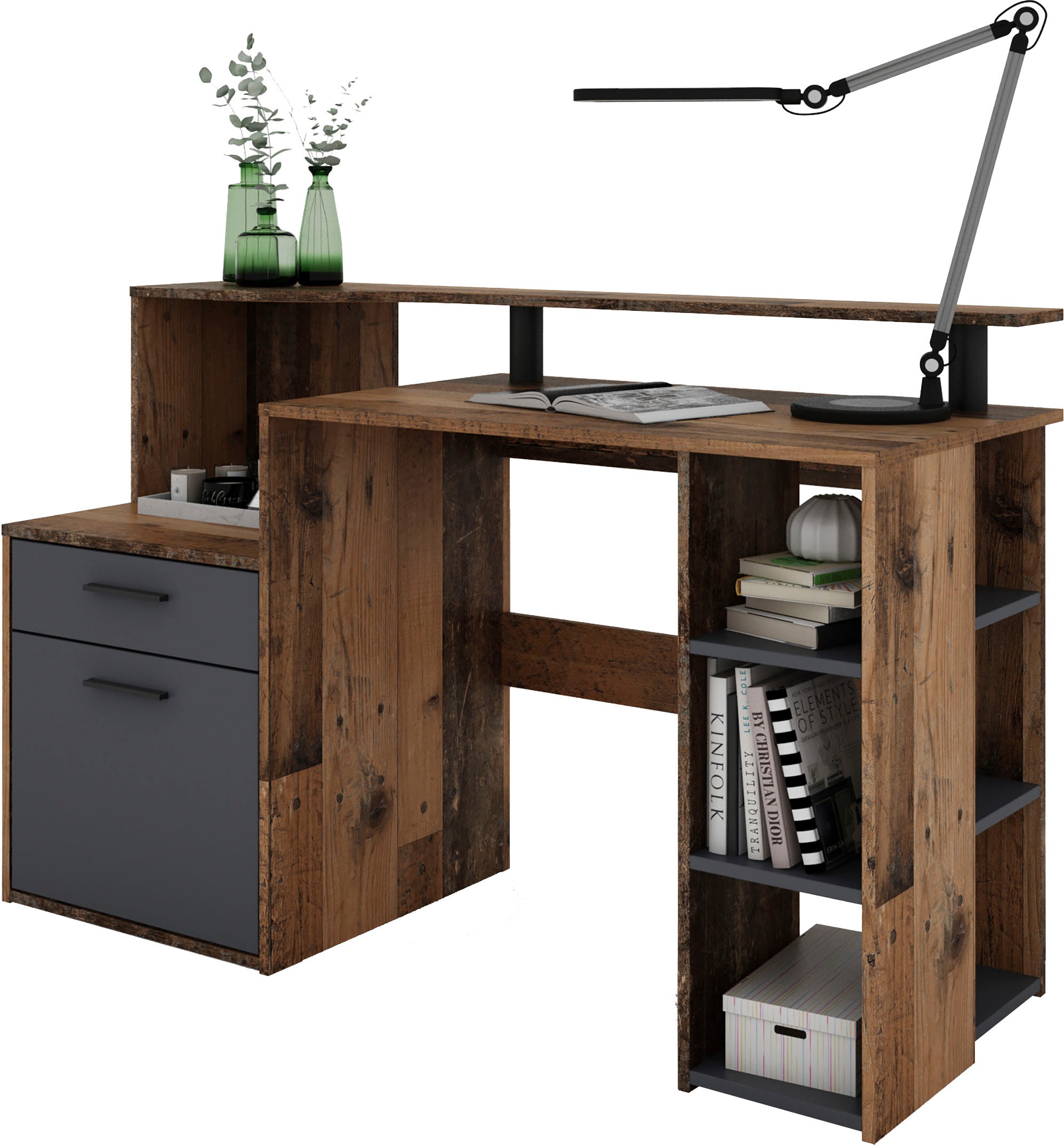 byLIVING Schreibtisch »Louise«, Breite 140 cm, Regal-Schreibtisch mit viel Stauraum