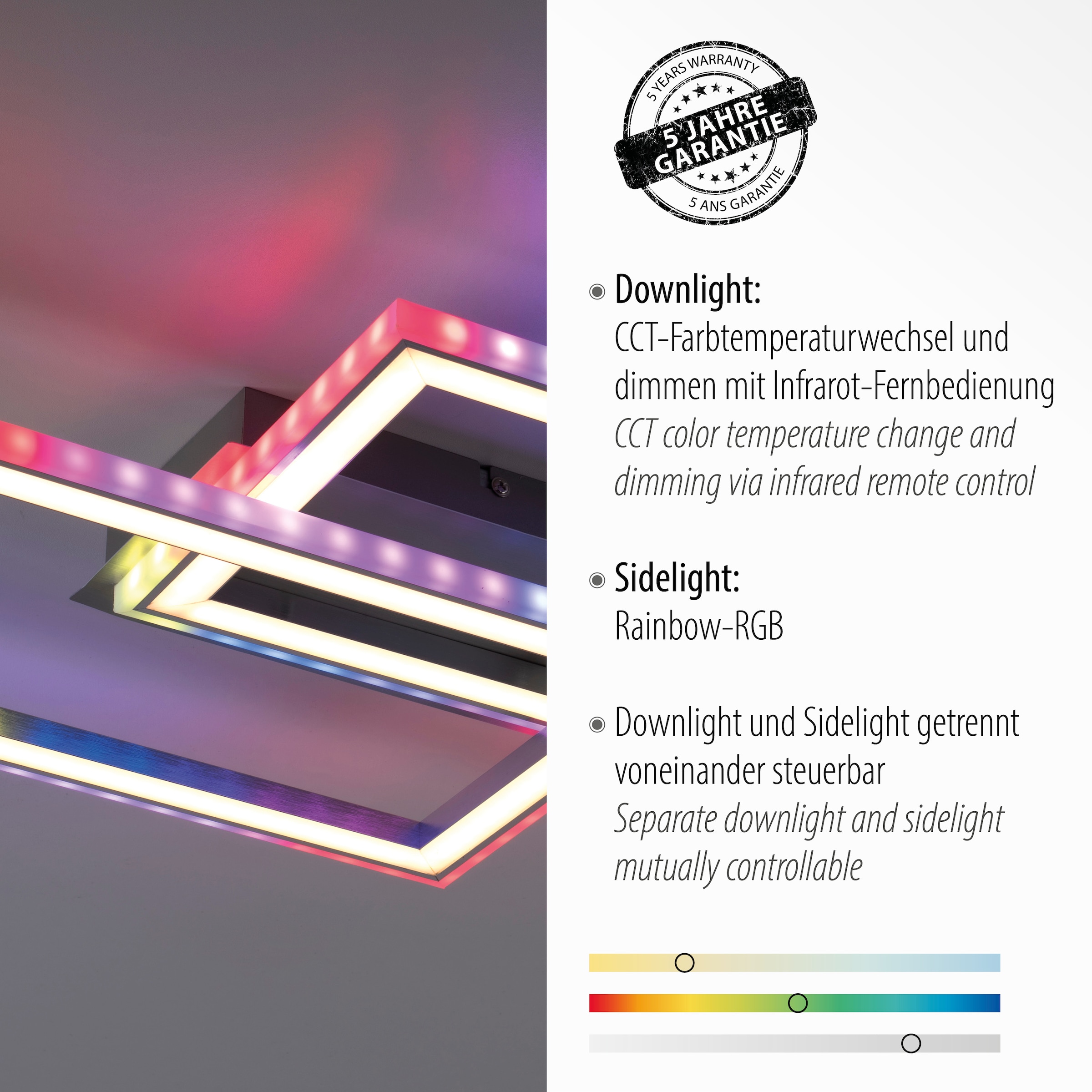 JUST LIGHT Deckenleuchte »FELIX60«, 2 flammig-flammig, LED, CCT - über Fernbedienung, RGB-Rainbow, Infrarot inkl., dimmbar